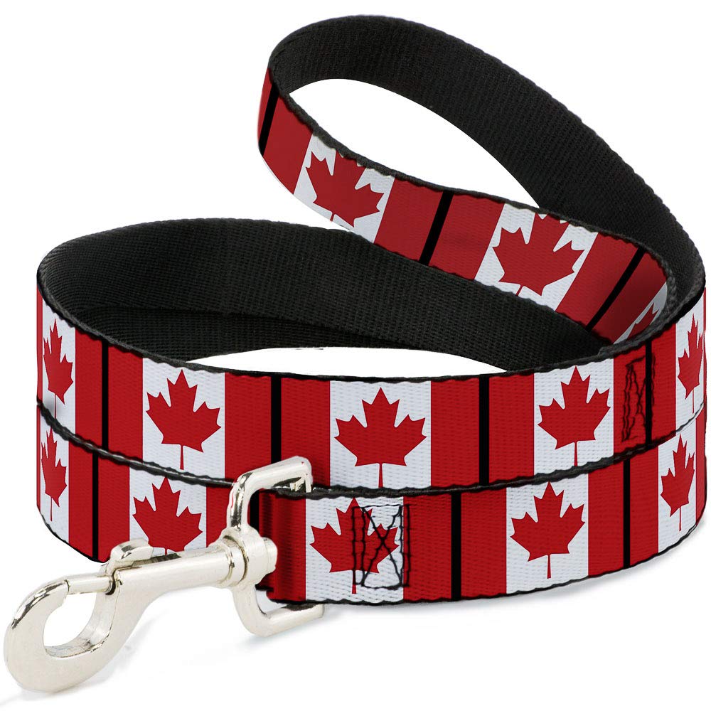 Buckle-Down 4FT Canada Flag Pet Leash - 1 Inch Wide Nylon Dog Leash for Walking, Training & Outdoor Adventures