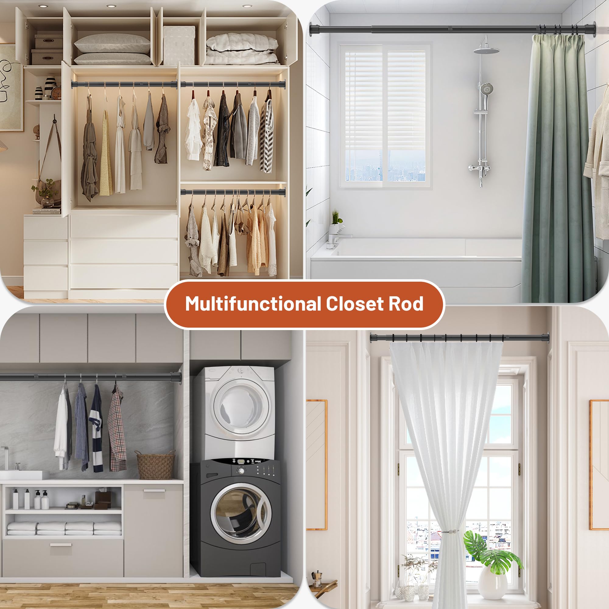 Adjustable Closet Rod 35-98 Inch - Heavy Duty 1.3