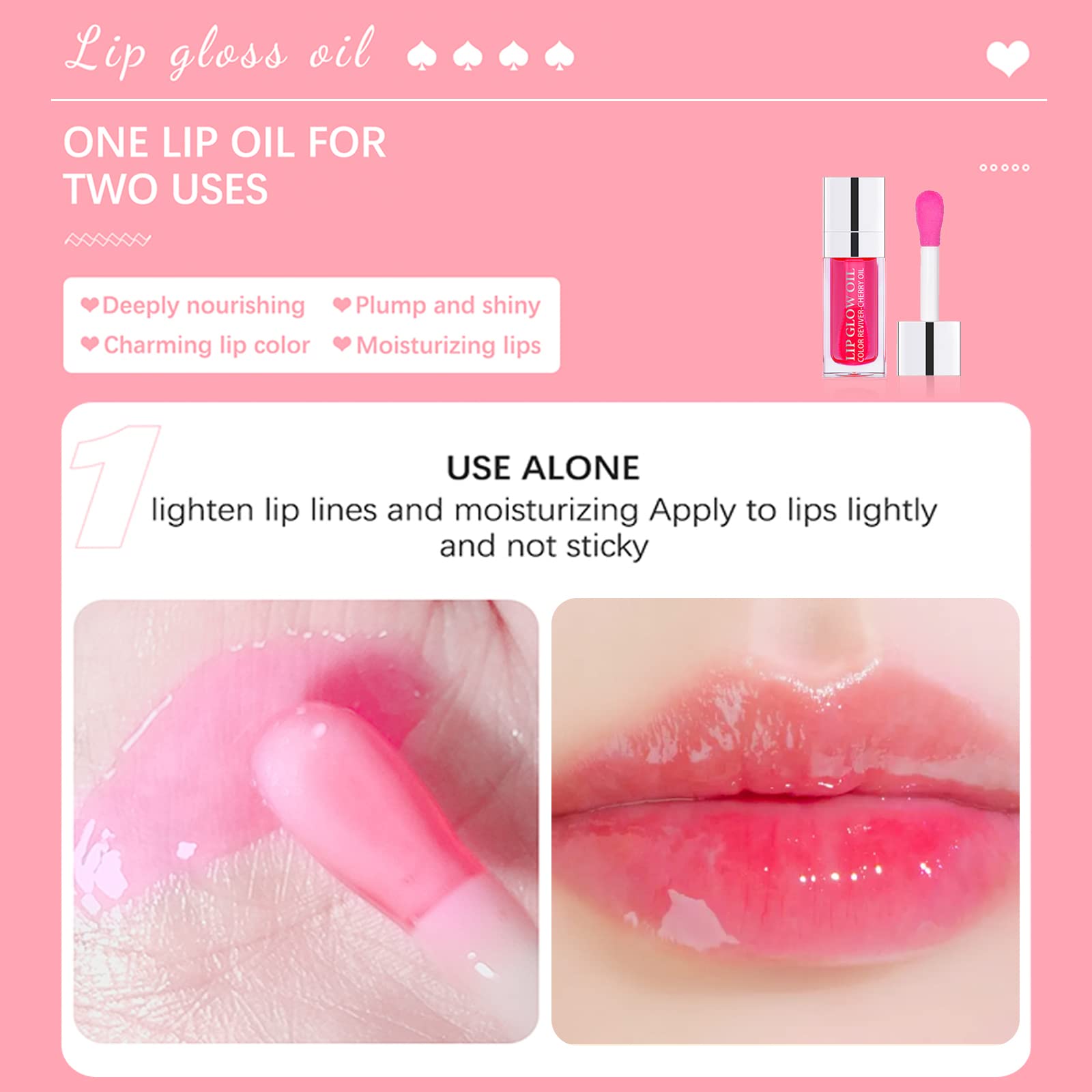 Hydrating Plumping Lip Gloss Oil - Long Lasting Moisturizing Lip Balm for Dry Lips & Lip Care - Transparent Tinted Lip Oil with Cherry Flavor | Perfect for Daily Hydration, Night Lip Treatment & Makeup Looks