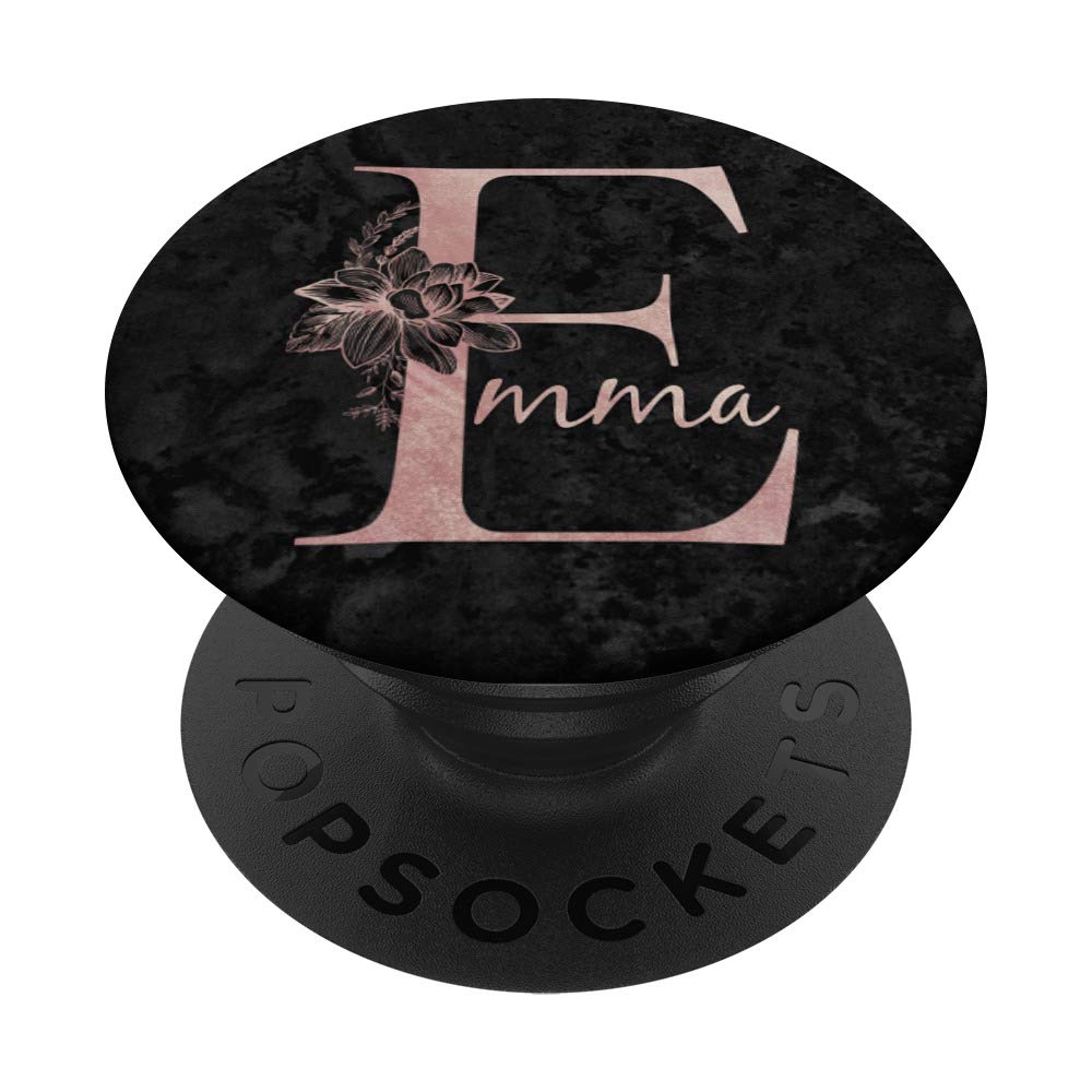 Emma Name Personalized Pink Rose on Black Design PopSockets Grip & Stand for iPhone, Samsung & Tablets - Perfect for Everyday Use, Travel & Selfies