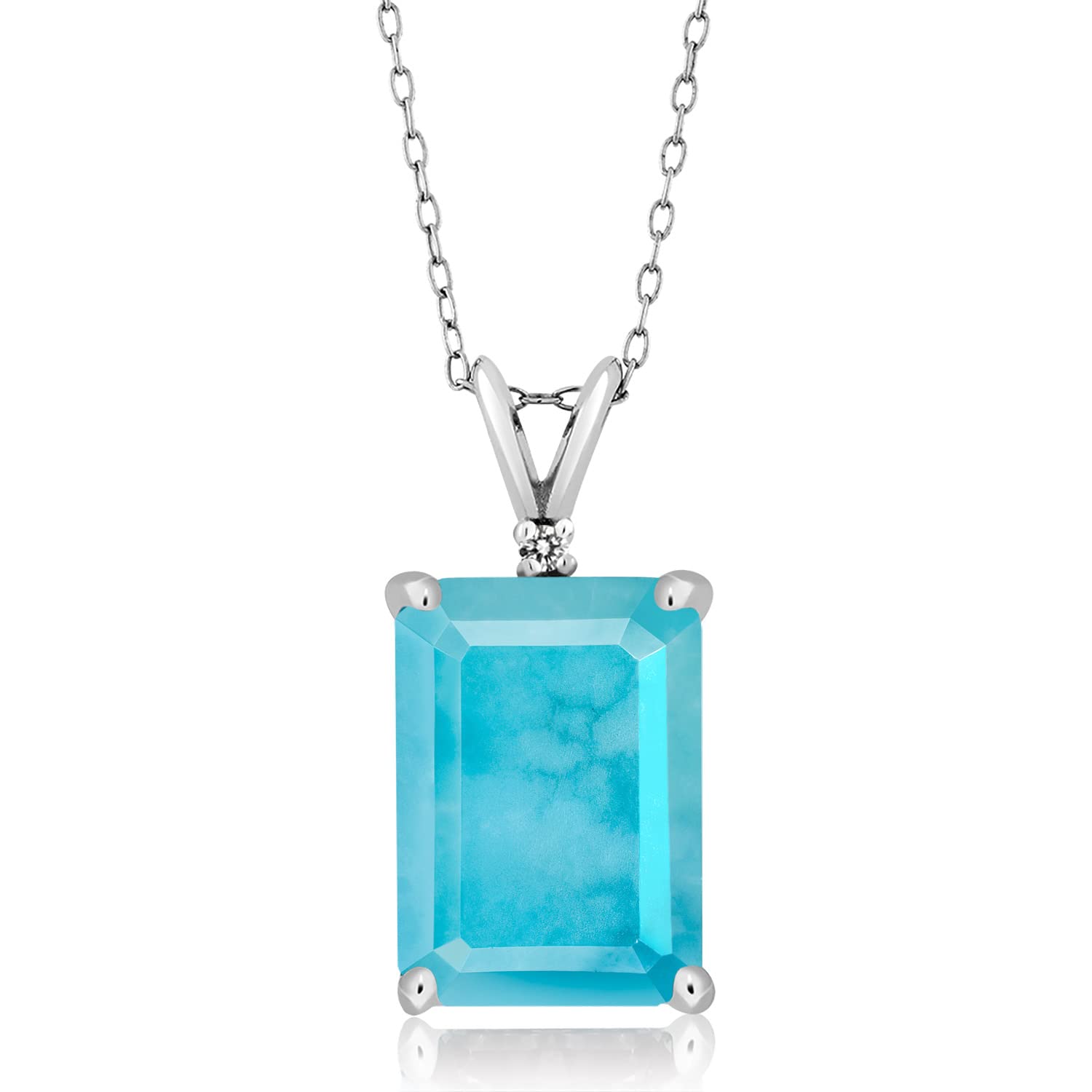 14X10MM Emerald Cut Gemstone & White Diamond Birthstone Necklace for Women | 925 Sterling Silver Pendant with 18 Inch Chain | Anniversary Gift, Valentine's Day Present, Birthday Jewelry