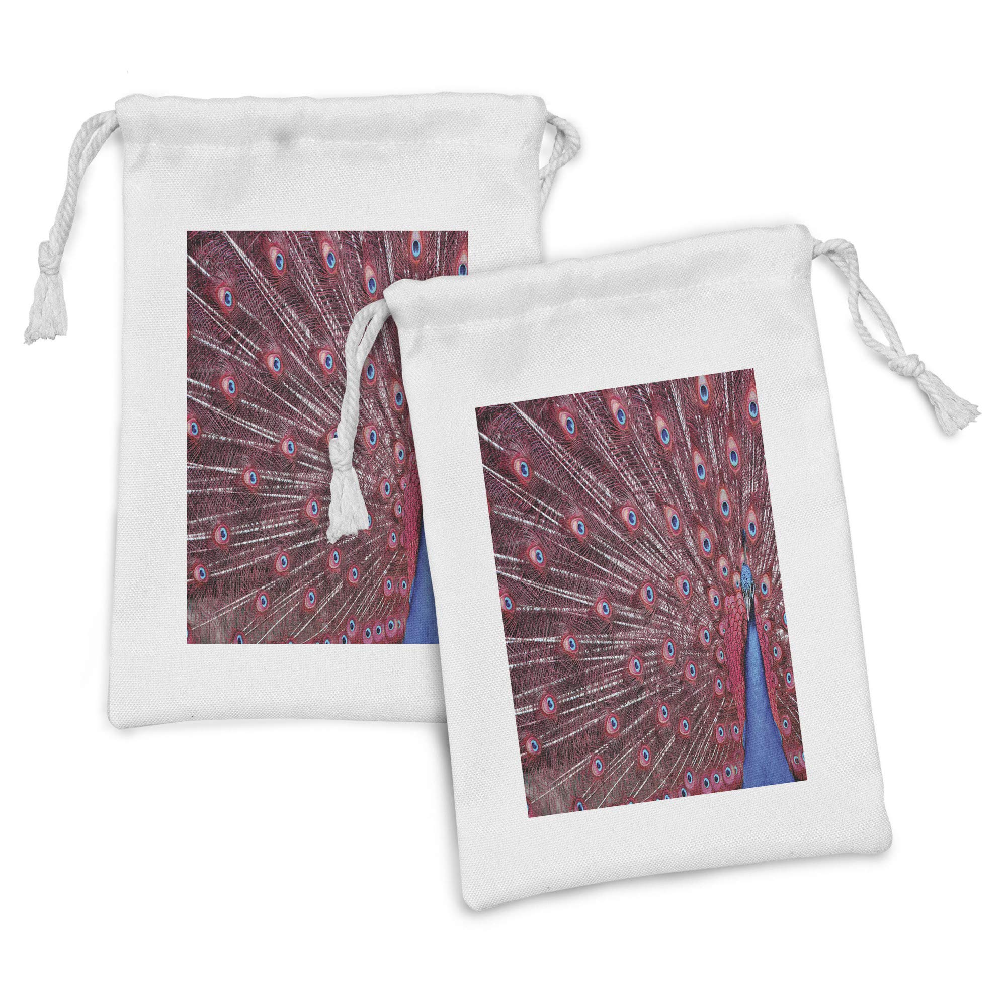 Ambesonne Peacock Fabric Pouch Set of 2 - Small Drawstring Bags for Toiletries, Masks, Jewelry & Party Favors - 9