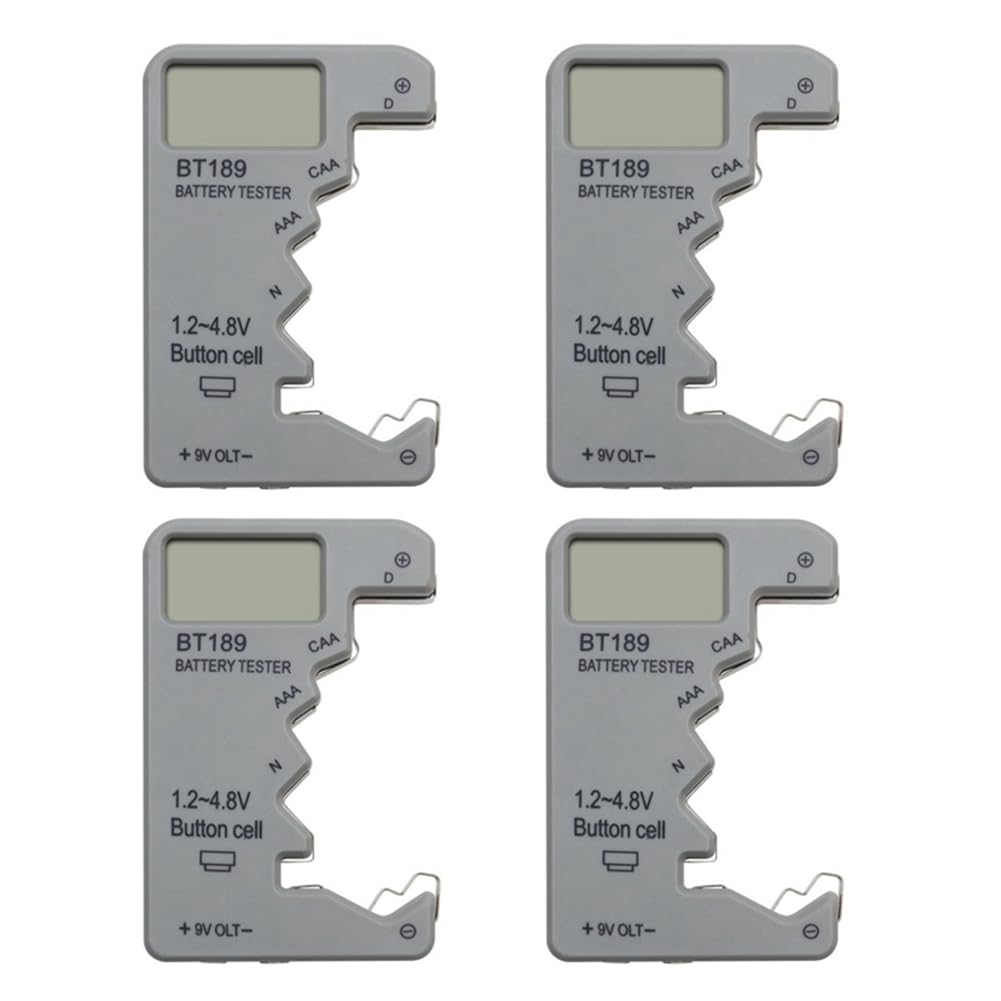 Universal Battery Tester for AA AAA 6F22 9V 1.5V - 4 Pack Household Battery Checker (Grey) - Perfect for Home, Office, and Emergency Kits