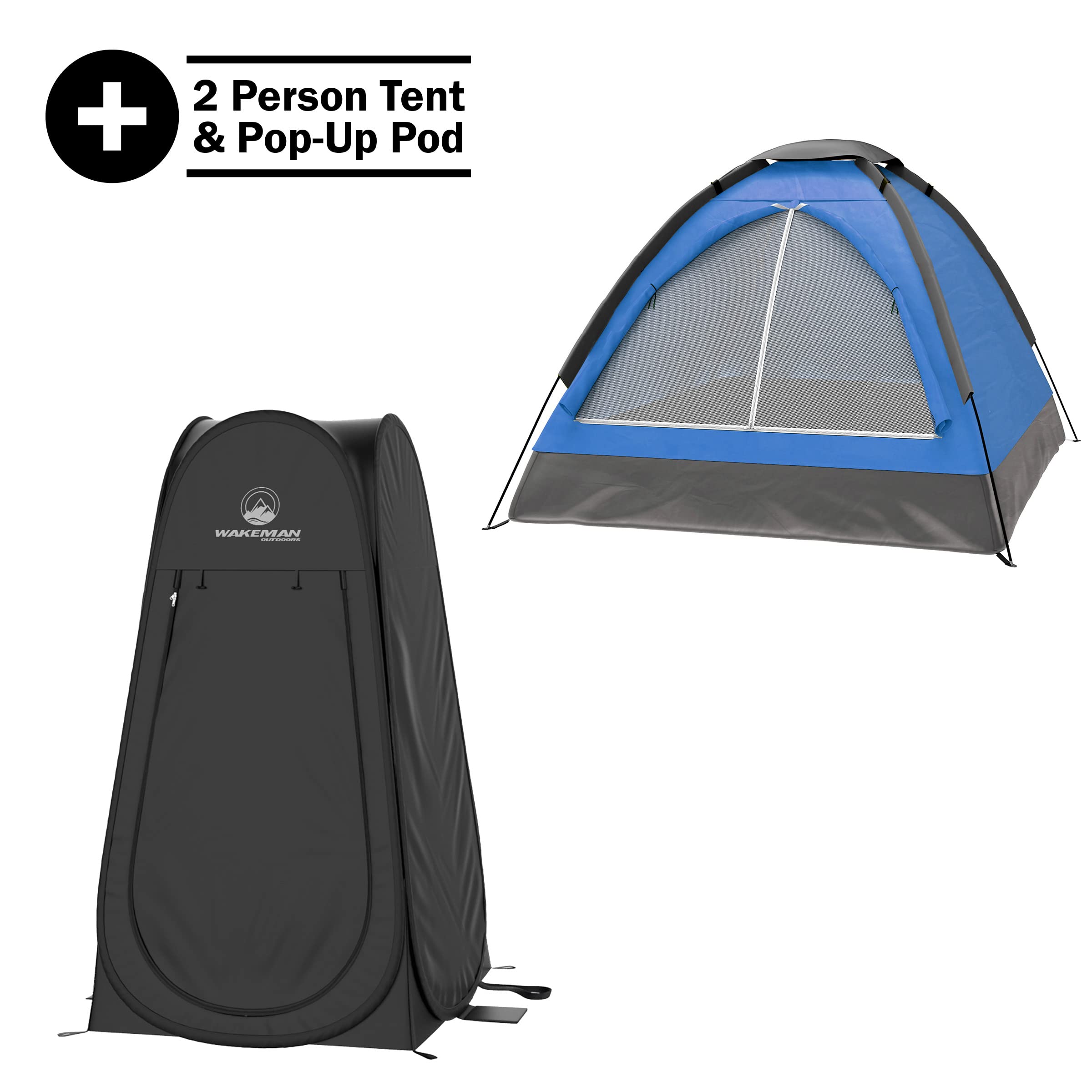 Wakeman 2-Person Camping Tent with Removable Rain Fly & Carry Bag - Lightweight Pop-Up Privacy Tent for Outdoor, Hiking, Beach - Portable Dressing Room & Shower Shelter - Waterproof Camping Gear by Wakeman