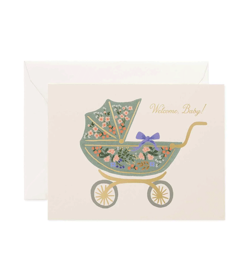 Floral Pram Greeting Card by Rifle Paper Co - Perfect for Baby Showers, Birth Announcements & Newborn Gifts