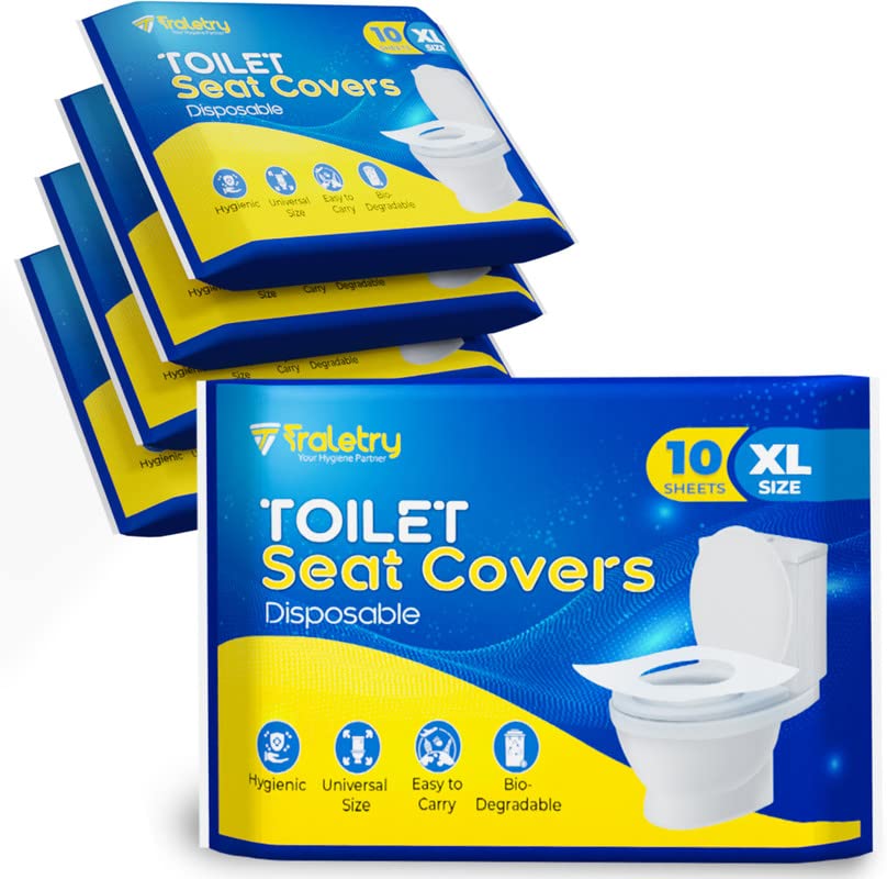 **Disposable Flushable Toilet Seat Covers - Pack of 50 XL Biodegradable Paper Covers for Travel, Camping & Airplane - Essential Hygiene Accessories for Kids, Men & Women**    *(Use Cases: Perfect for travel, camping, airplanes, public restrooms, and on-the-go hygiene needs.)*