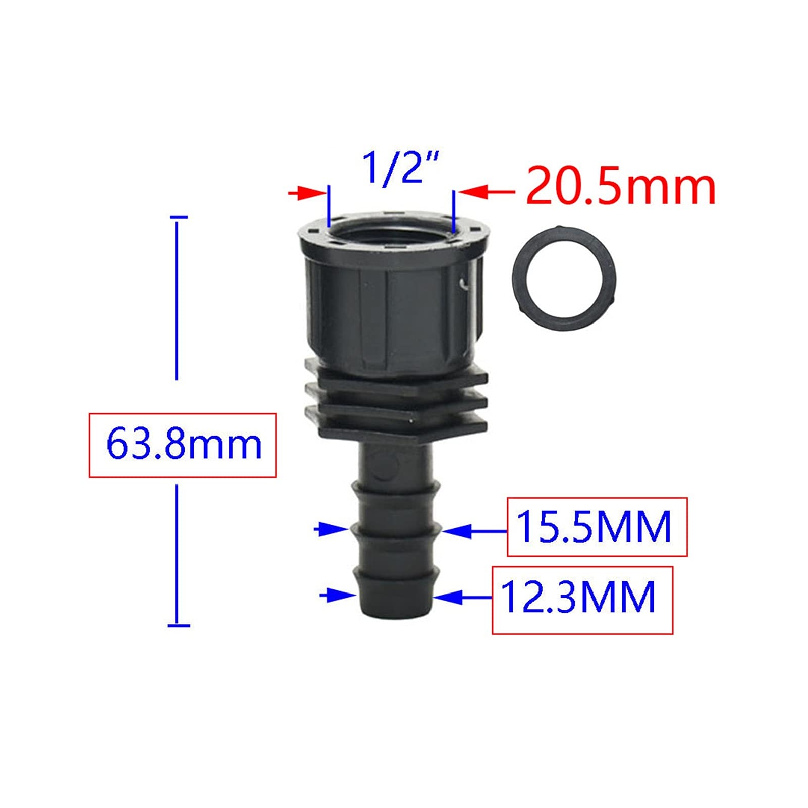 50mm 16mm 20mm 25mm 32mm Plastic Garden Hose Adapter - 1/2