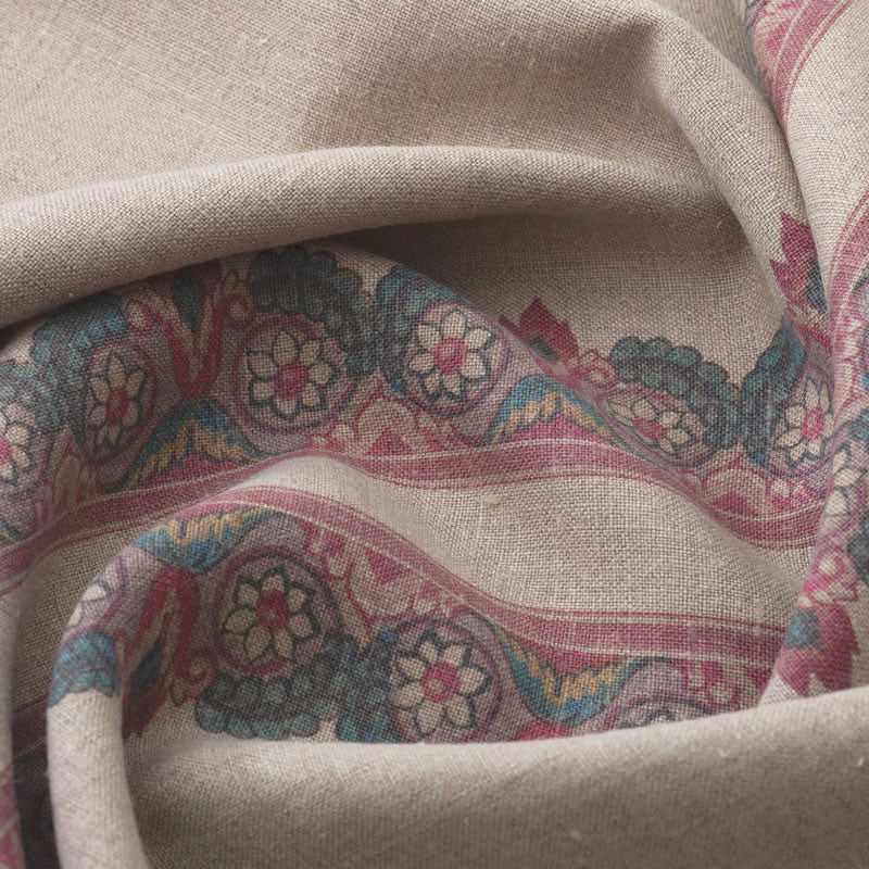 Balazuc Morocco Marchprint Linen Fabric - Natural Samples for DIY Crafts, Home Decor & Upholstery Projects
