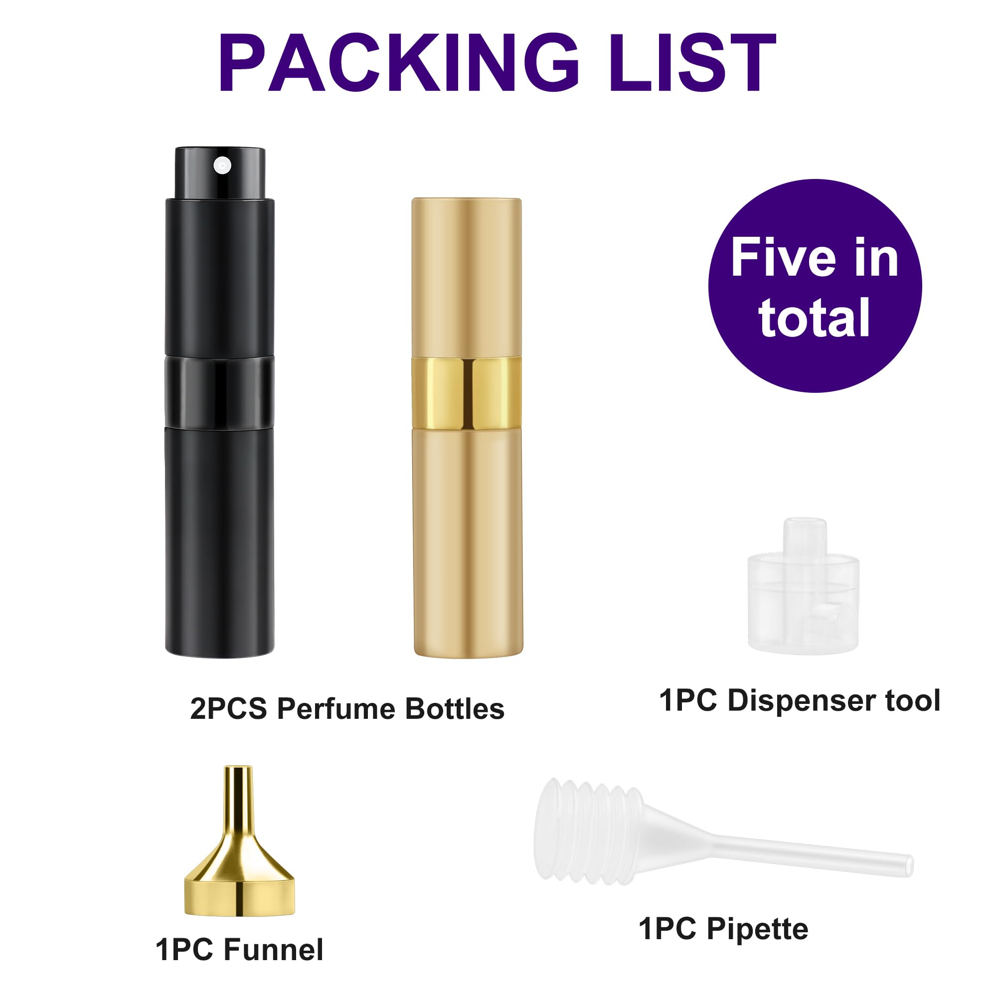 8ML Refillable Travel Perfume Atomizer Bottle - Portable Spray Bottle for Women & Men (Black & Gold, 2 Pack) | Perfect for Easter Baskets, Airplane Travel & On-the-Go Fragrance Touch-Ups
