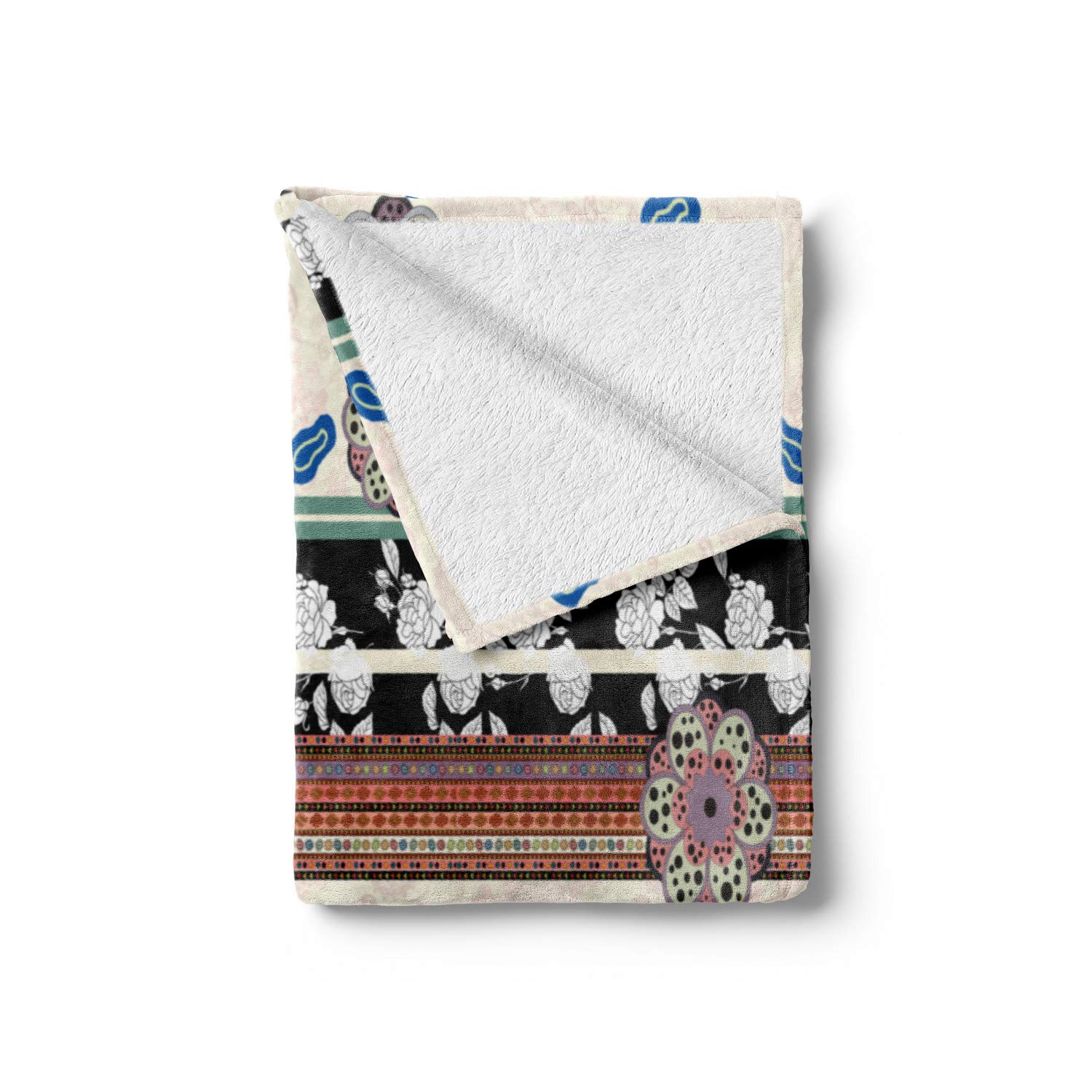 Ambesonne Floral Throw Blanket - Soft Fleece Blanket with Abstract Dotted Petals & Oriental Stripes - 50