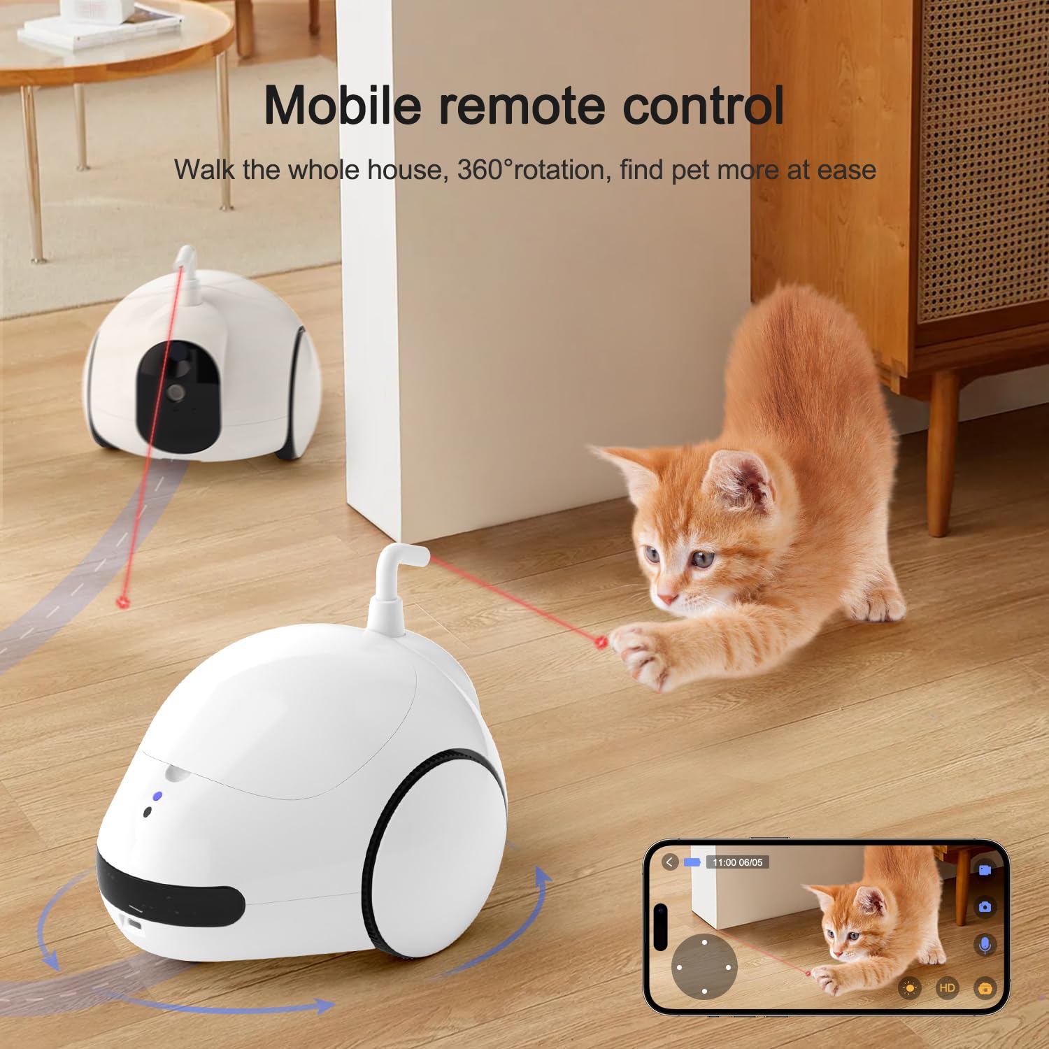 Smart Pet Camera with Treat Dispenser & Interactive Toy - 1080P HD, Night Vision, 2-Way Audio, App Control for Dogs & Cats - Perfect for Home Monitoring & Playtime (2.4G WiFi Only)
