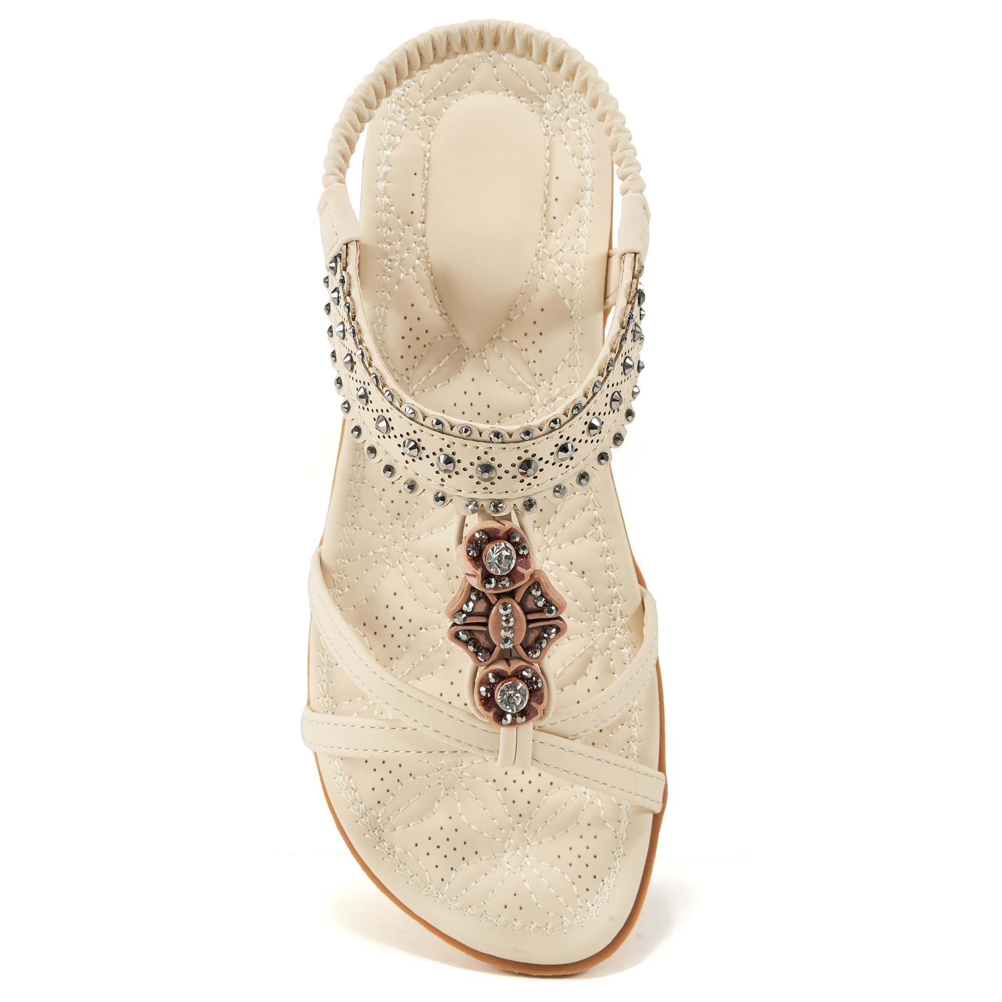 Alicegana Women's Comfortable Non-Slip Sandals - Bohemian Jeweled Flats for Walking, Beach & Summer Casual Wear - Perfect for Vacation, Dressy Outfits & Everyday Use