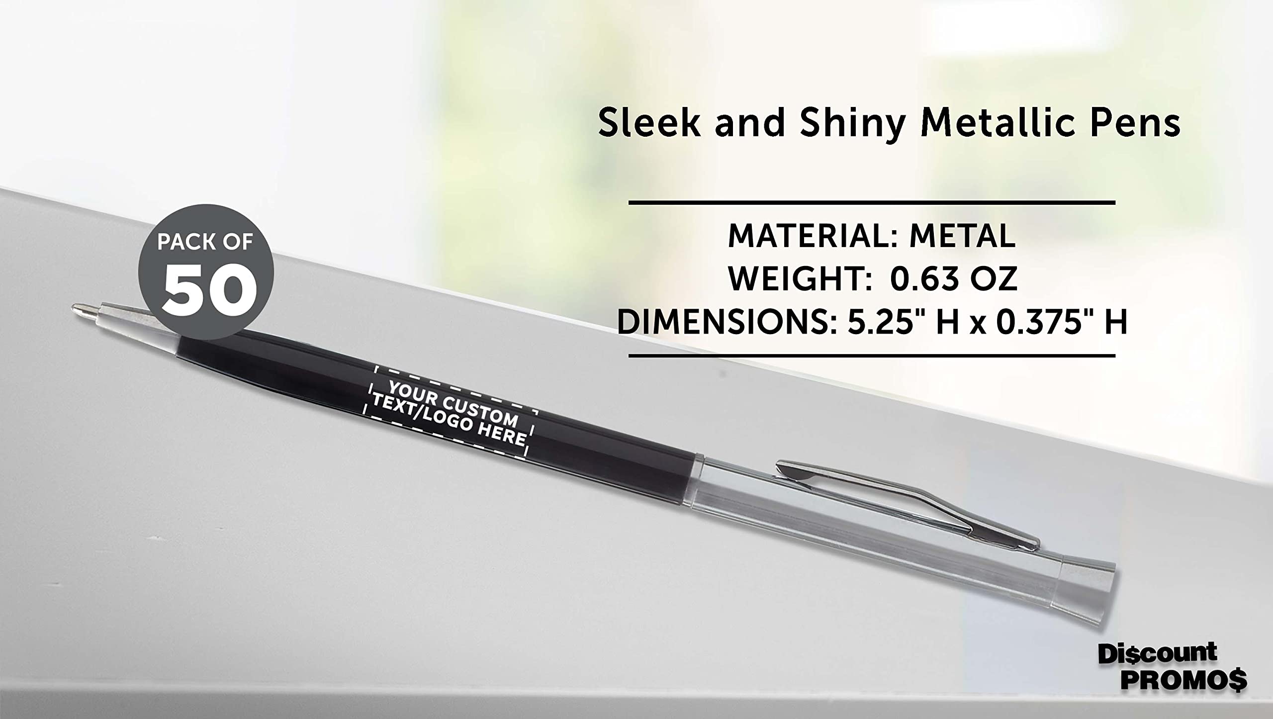 50 Pack Slim Metal Hotel Pens - Customizable Text & Logo - Two-Tone Minimalist Design with Black Ink - Perfect for Corporate Gifts, Events & Promotions