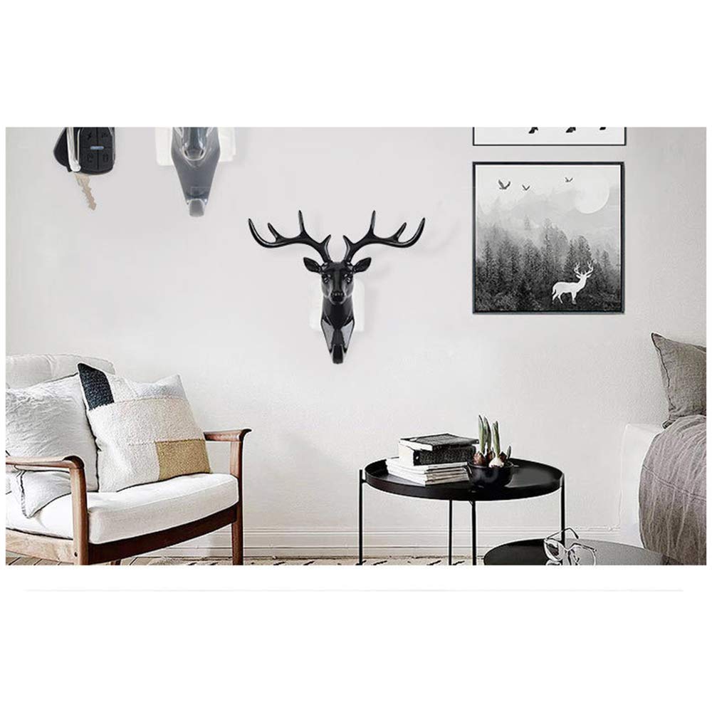 Deer Wall Key Holder with 9 Hooks - No Drill Wall Mounted Key Organizer & Decorative Storage for Entryway, Bedroom, Office - Black