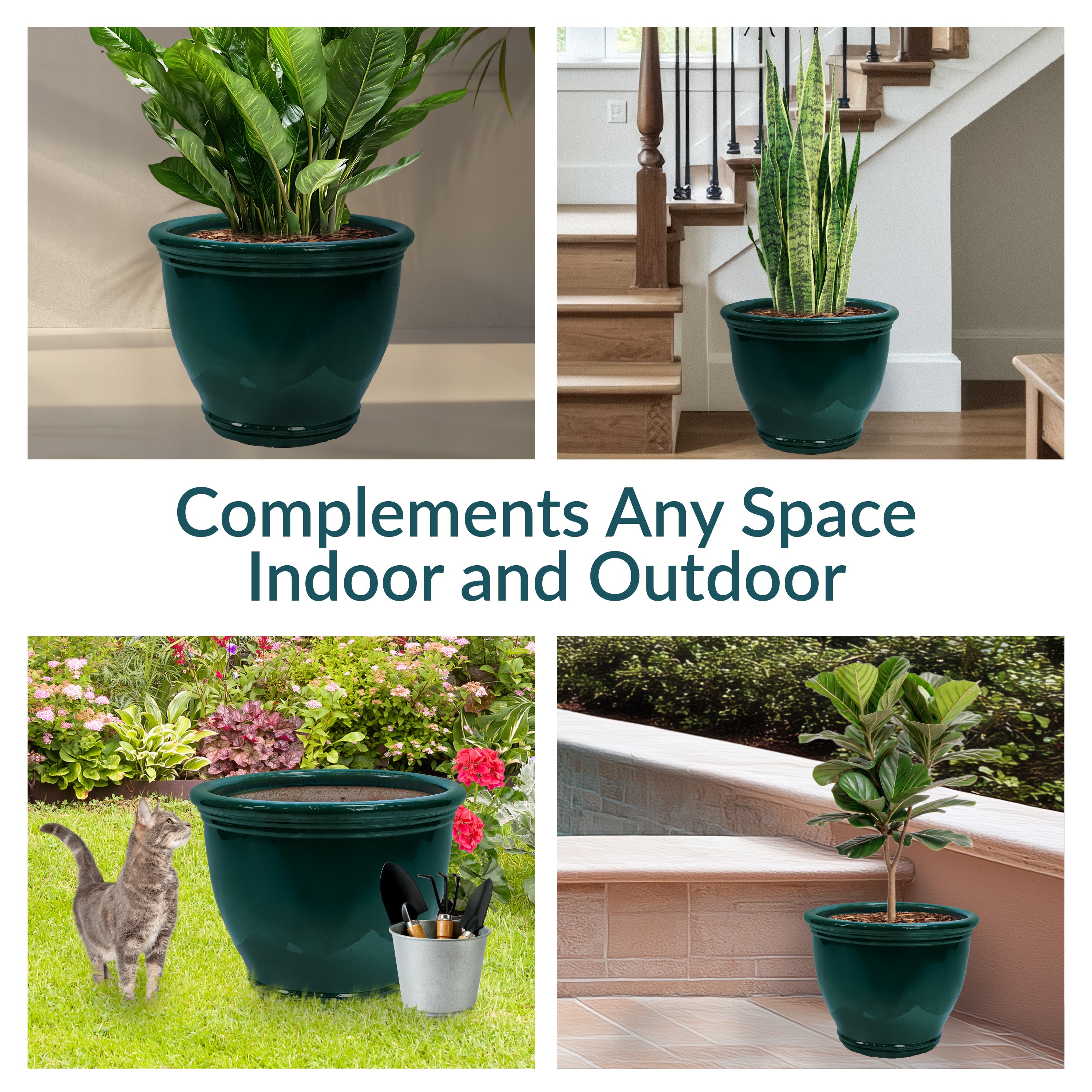 Sunnydaze Studio Round Glazed Ceramic Planter with Drainage Hole - Indoor Outdoor Flower Pot for Plants, Succulents, Herbs - Perfect for Patio, Garden, Balcony Decor