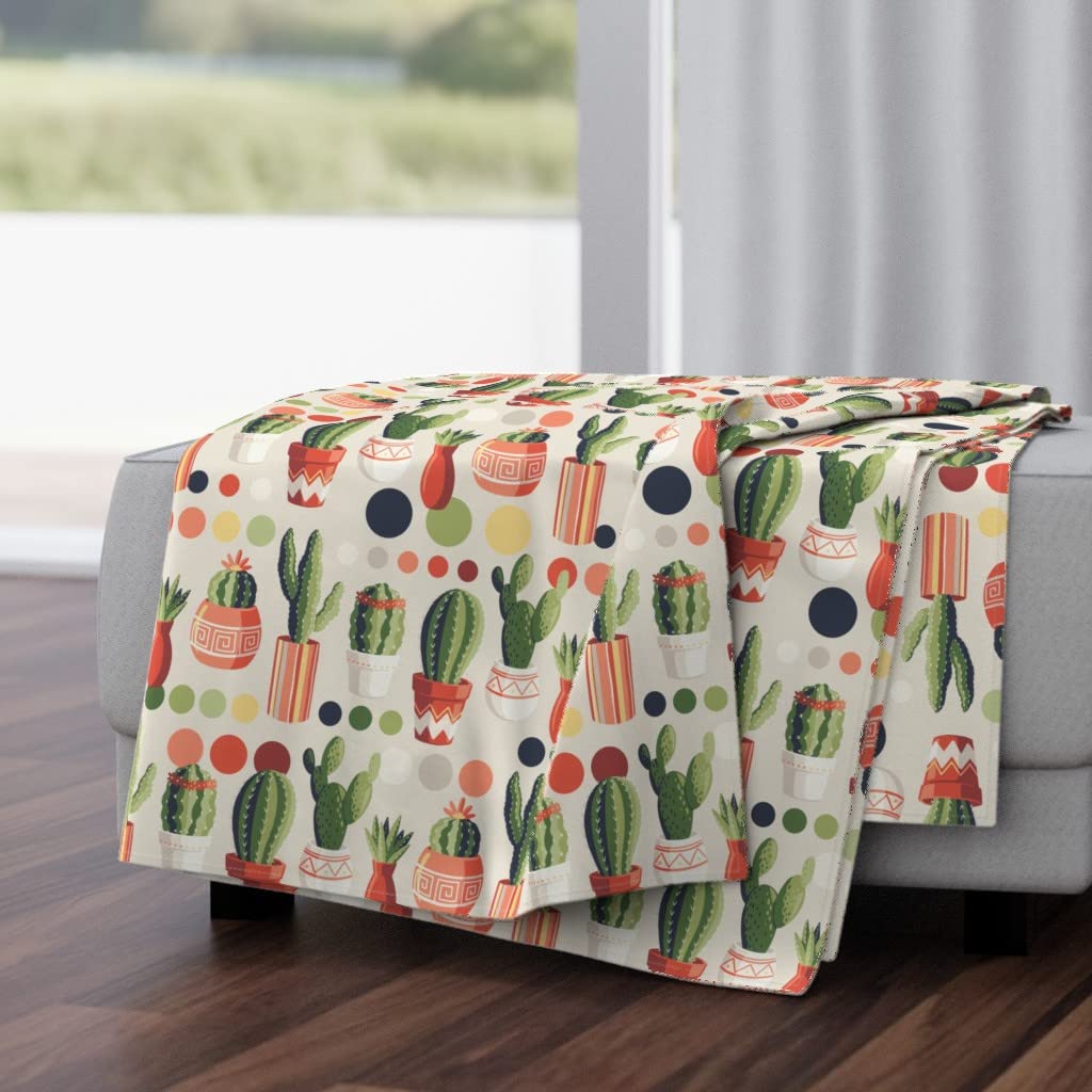 Soft Plush Minky Throw Blanket 50x70 Inches - Cactus Paint Numbers Design, House Plants & Botanical Print for Home Decor, Bedroom, Sofa & Outdoor Picnics