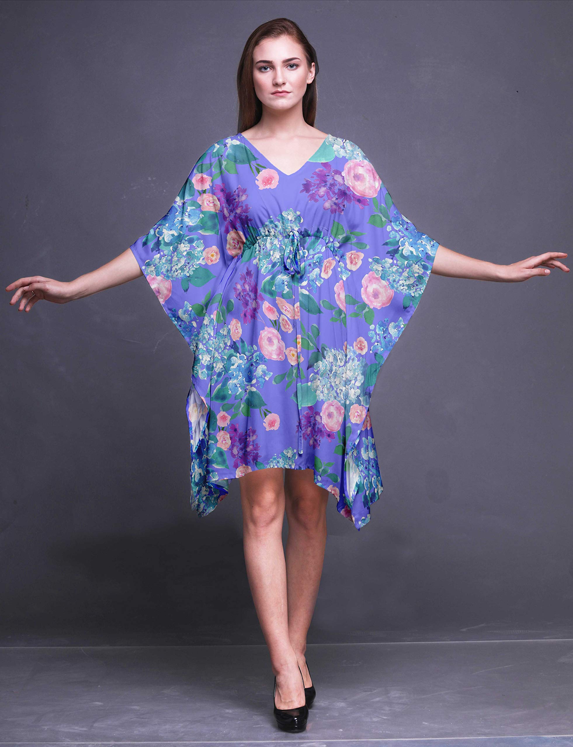 Bimba Women's Short Caftan Midi Dress - Beach Cover Up, Swimwear Wrap, Boho Summer Dress for Pool, Vacation & Resort Wear