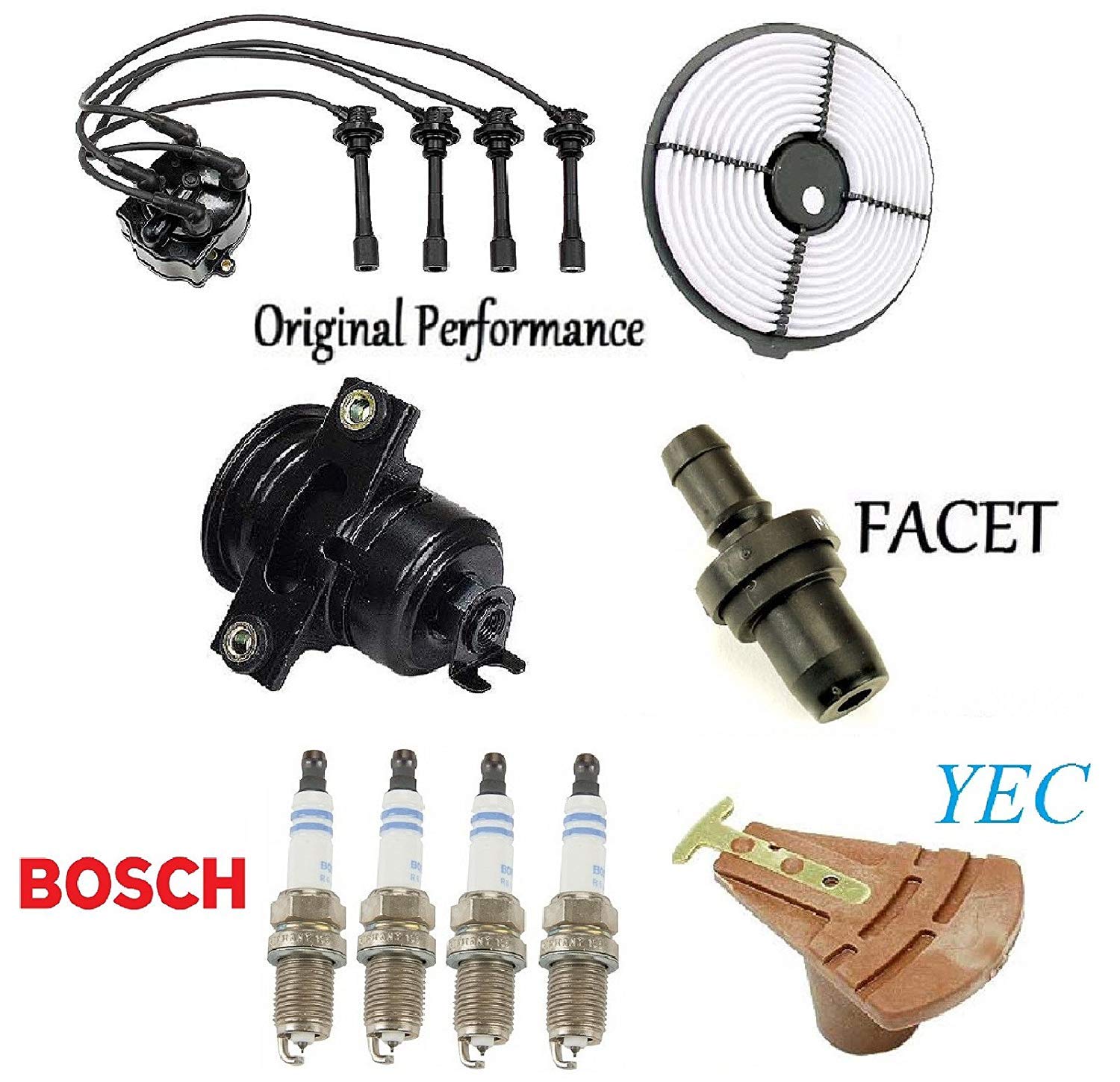 High-Performance Tune Up Kit with Spark Plug Wires, Plugs, Cap, Rotor & Filters - Compatible with Toyota Corolla 1.6L 1987-1989 - Perfect for Engine Maintenance & Performance Upgrade
