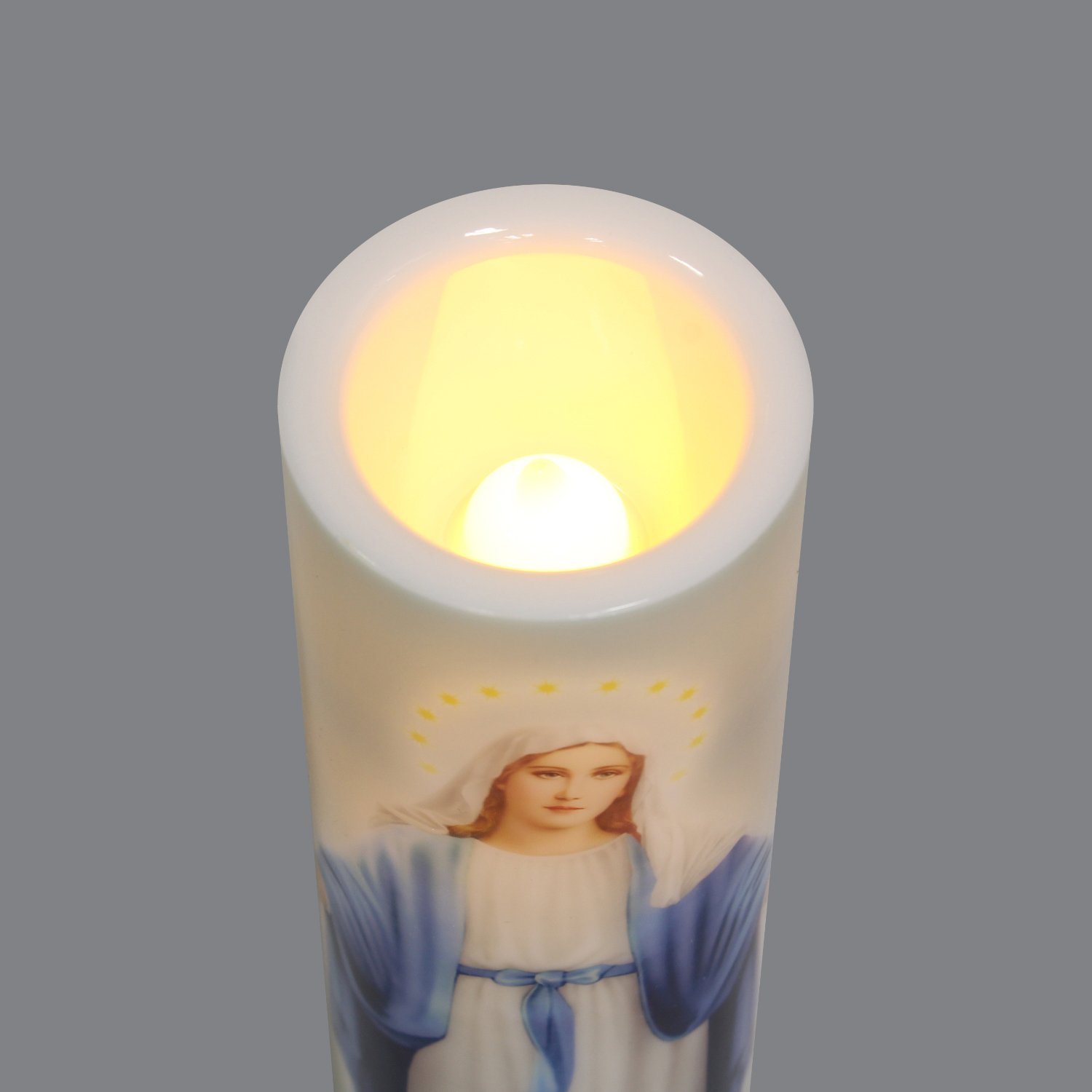 Lady of Miracles LED Flameless Devotion Prayer Candle - Safe Religious Gift for Home, Hospital & Kids - 6 Hour Timer - 8.2