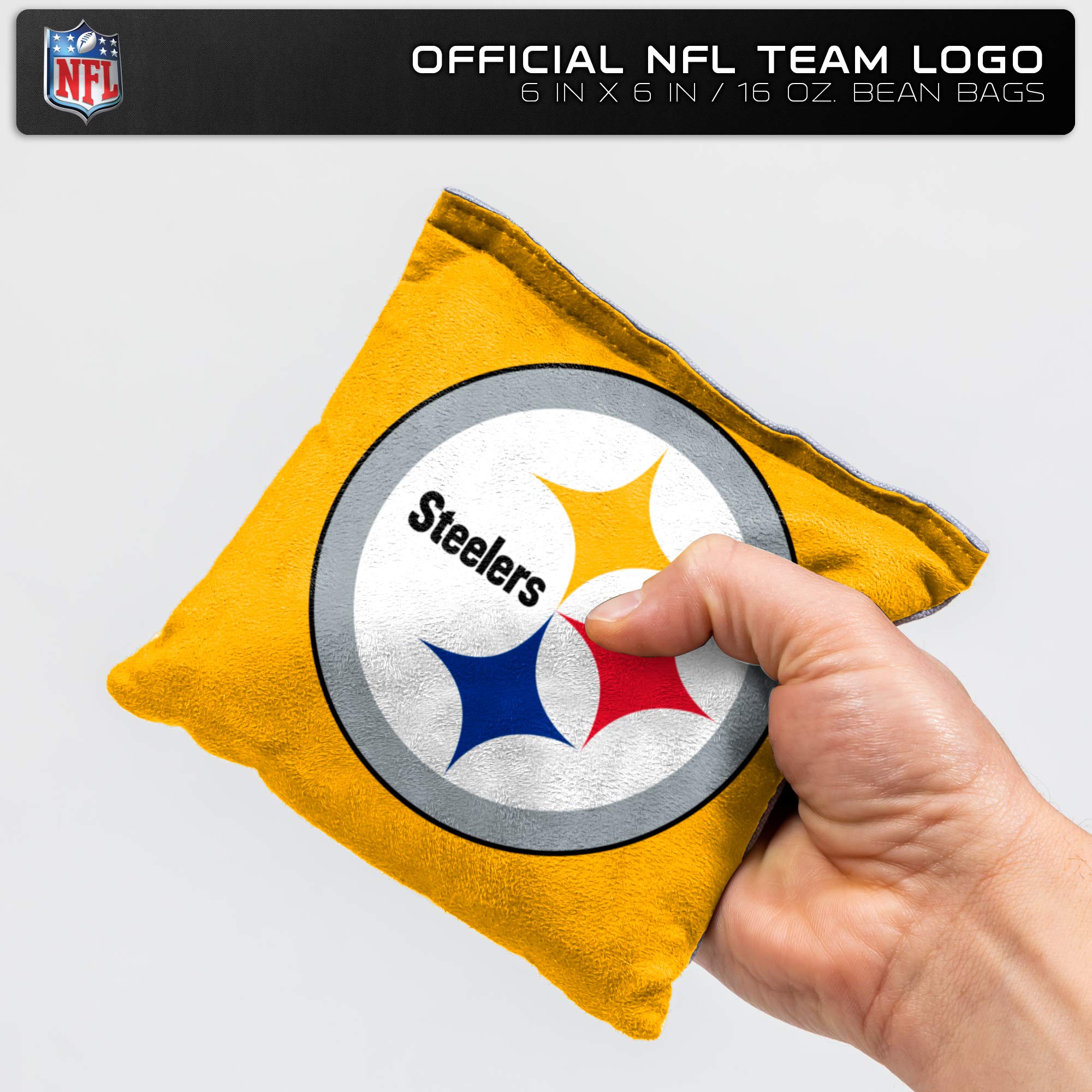 Wild Sports NFL Pittsburgh Steelers Dual-Sided Cornhole Bean Bags - Premium 4-Pack Toss Bags for Backyard Games, Tailgating & Outdoor Parties
