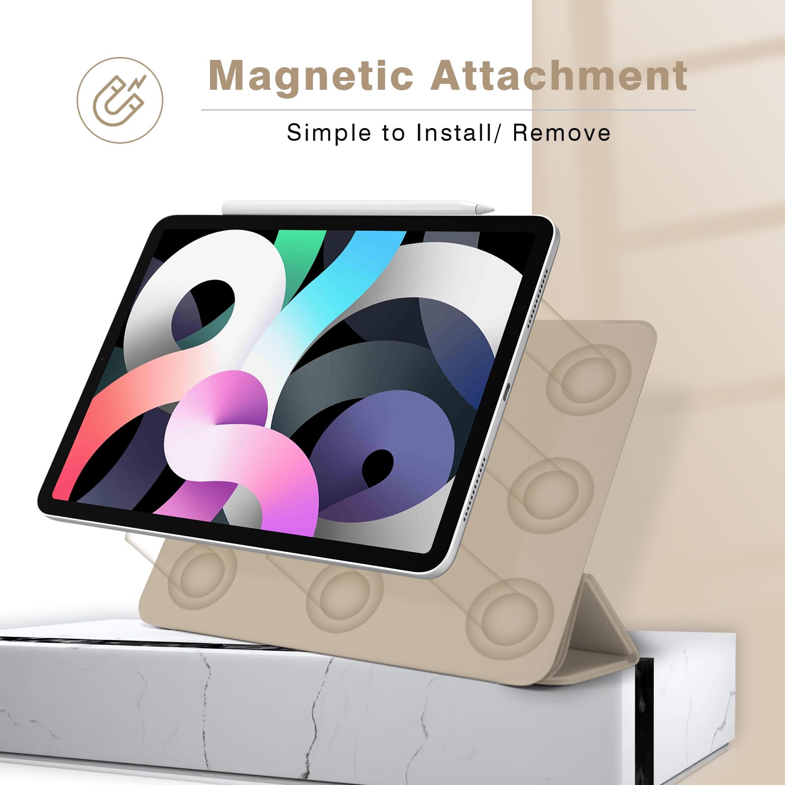 Magnetic Slim Smart Folio Case for iPad Air 7/6/5/4 (10.9 & 11 Inch) - Compatible with iPad Air 5th/4th Gen 2022/2020 & M3/M2 2025/2024 Models - Auto Sleep/Wake Function - Oat Coffee Color - Perfect for Work, Study & Travel Protection