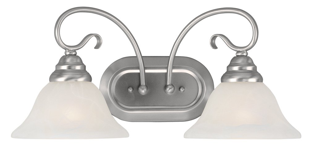 Livex Lighting 6102-91 Coronado 2-Light Brushed Nickel Bathroom Vanity Light Fixture with White Alabaster Glass Shades - Perfect for Modern Bathroom, Powder Room & Dressing Area Lighting