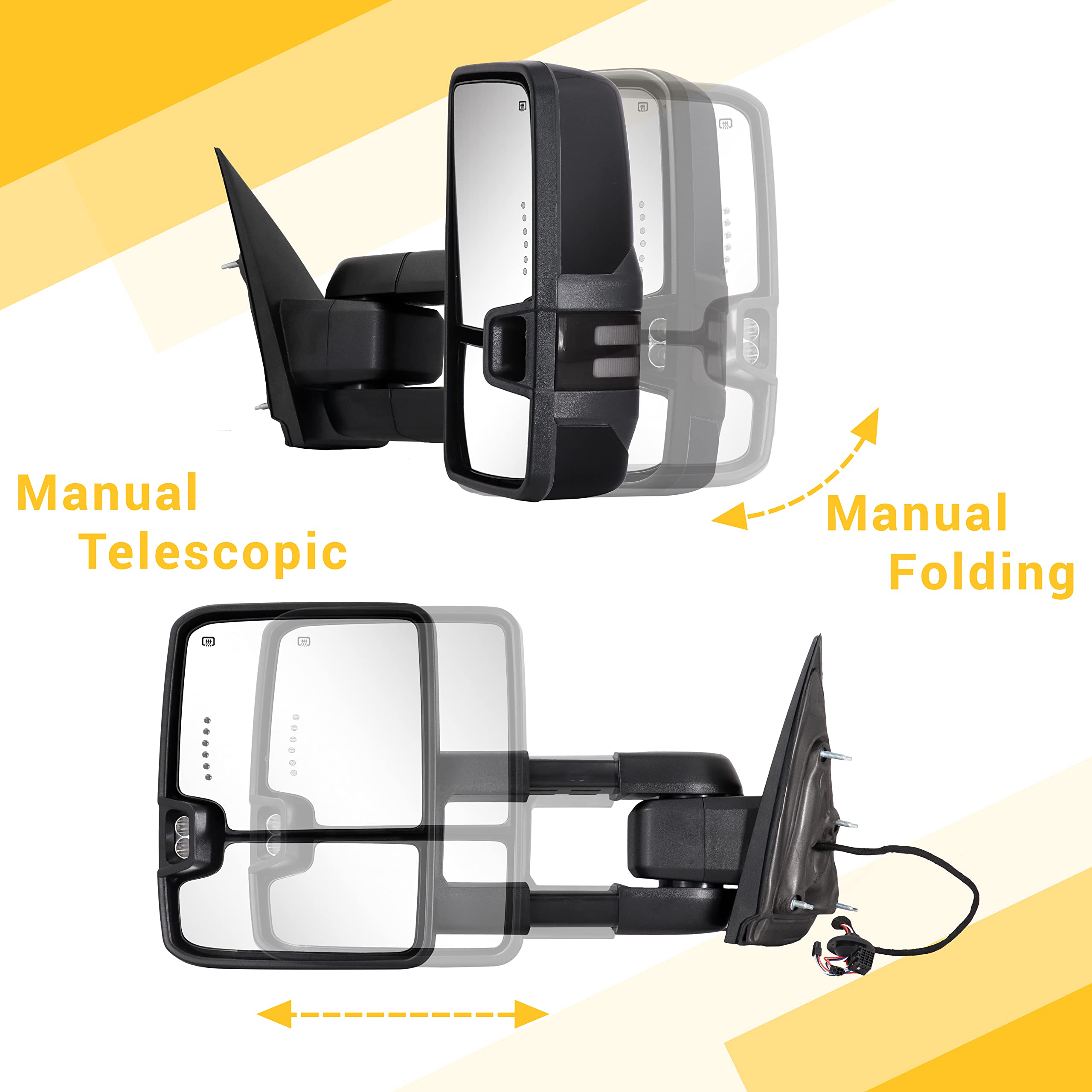 Sanooer Painted Black Towing Mirrors for 2014-2018 Chevy Silverado & GMC Sierra - Power Adjustable, Heated Glass, Switchback Dynamic Turn Signal & Running Lights - Perfect for Towing, Off-Roading & Night Driving