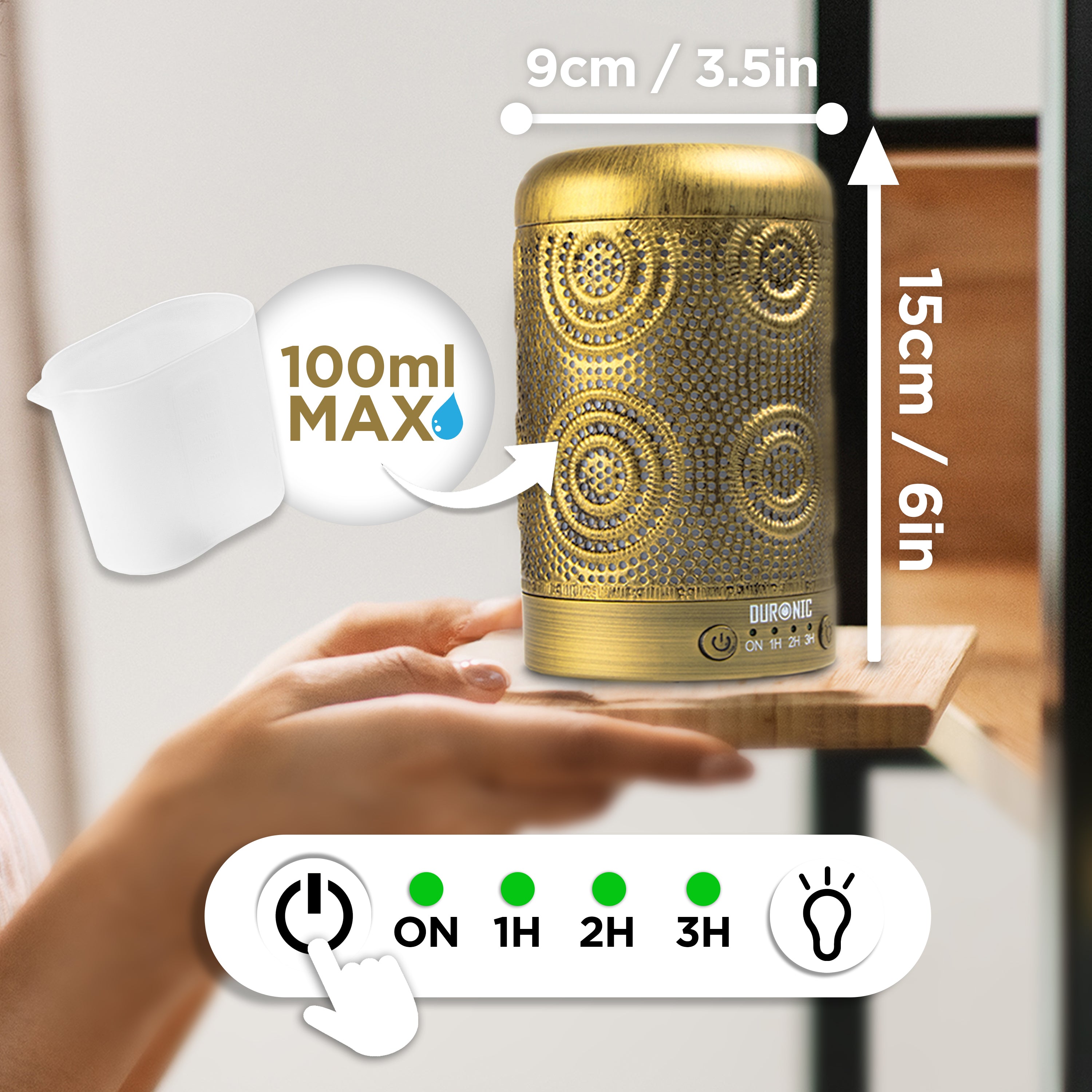 Duronic AD41 100ml Electric Aroma Diffuser with 7 Color LED Lights - Essential Oil Diffuser & Humidifier for Home, Office, Bedroom, Spa - Perfect for Relaxation, Sleep & Stress Relief