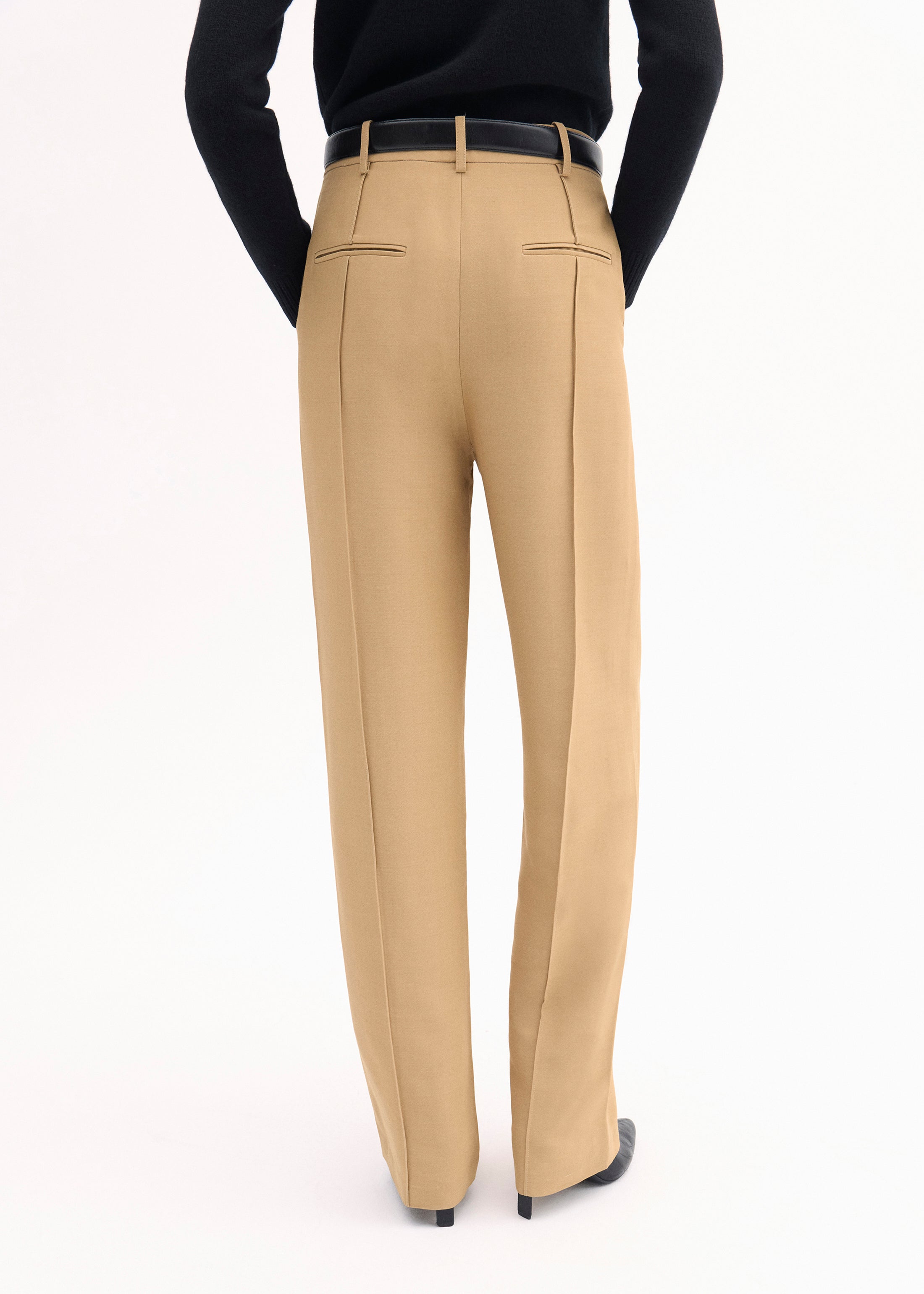 Straight Leg Trousers for Women - Classic Camel Color Casual Pants - Perfect for Office, Travel & Everyday Wear