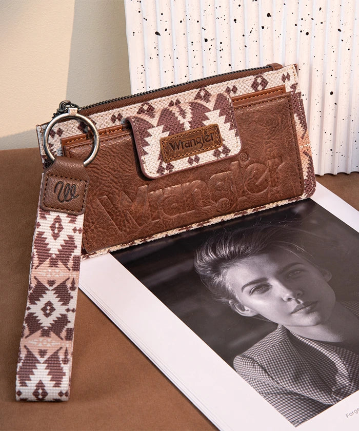 Wrangler Aztec Print Wristlet Clutch Wallet for Women - Stylish Crossbody Bag for Travel, Shopping & Everyday Use