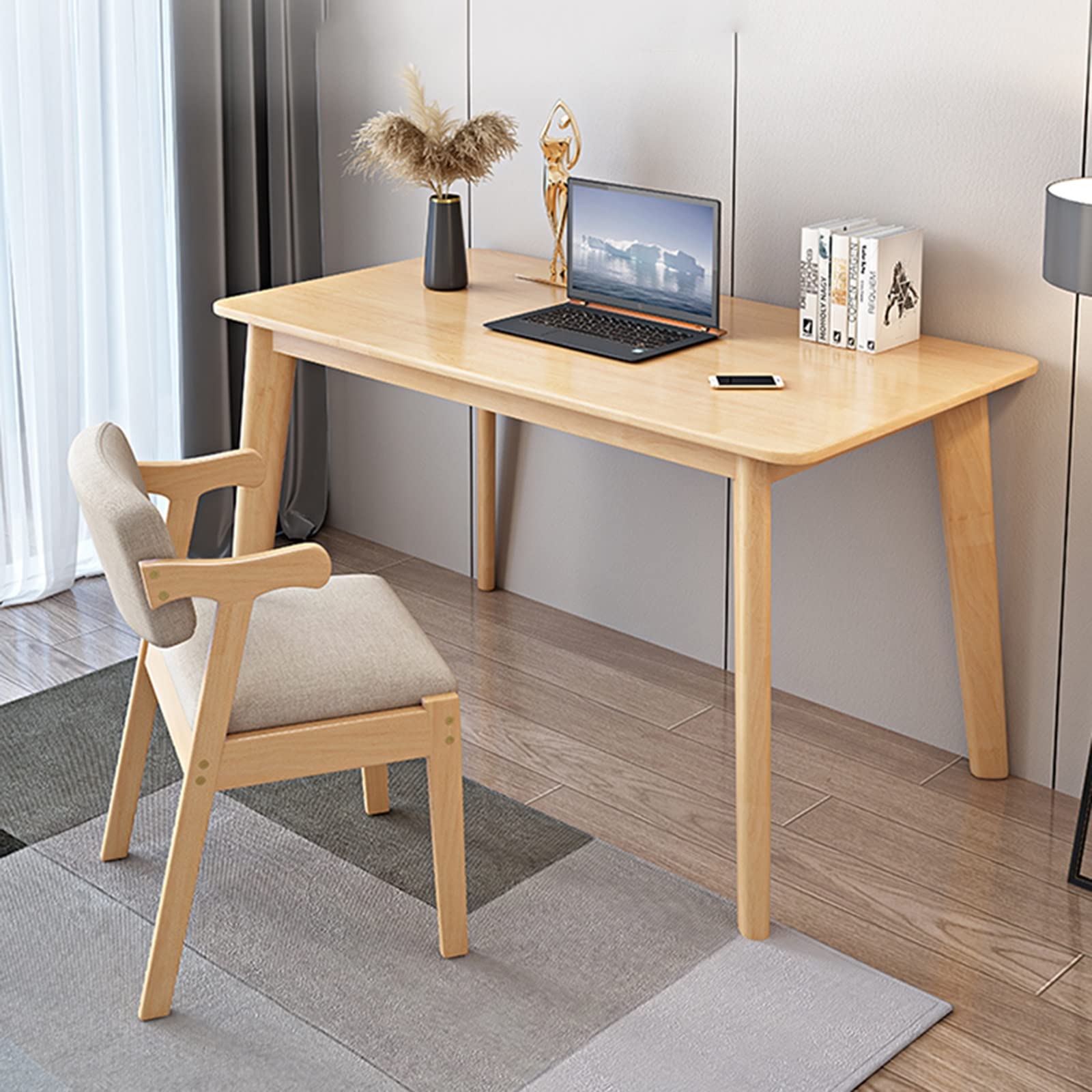 Solid Wood Computer Desk 120x55x75cm - Modern Home Office Desk for Students, Writing, Gaming & Small Spaces - Durable Study Desk for Bedroom, Apartment & Workspace (Wood Color)