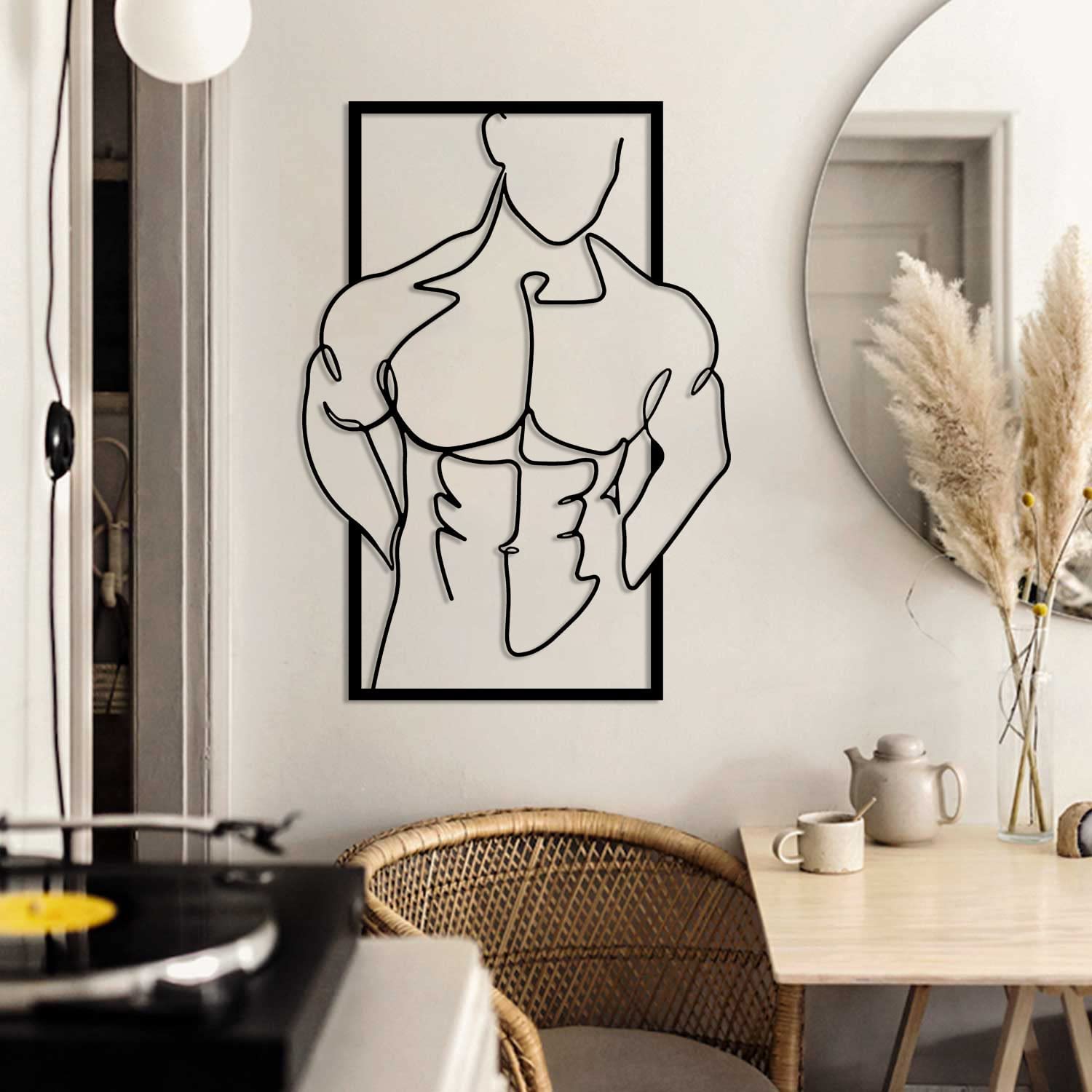 Naked Man Metal Wall Art - Modern Masculine Line Art for Gym & Bedroom Decor - 3D Male Figure Wall Hanging - Minimalist Gold Metal Art (23.6