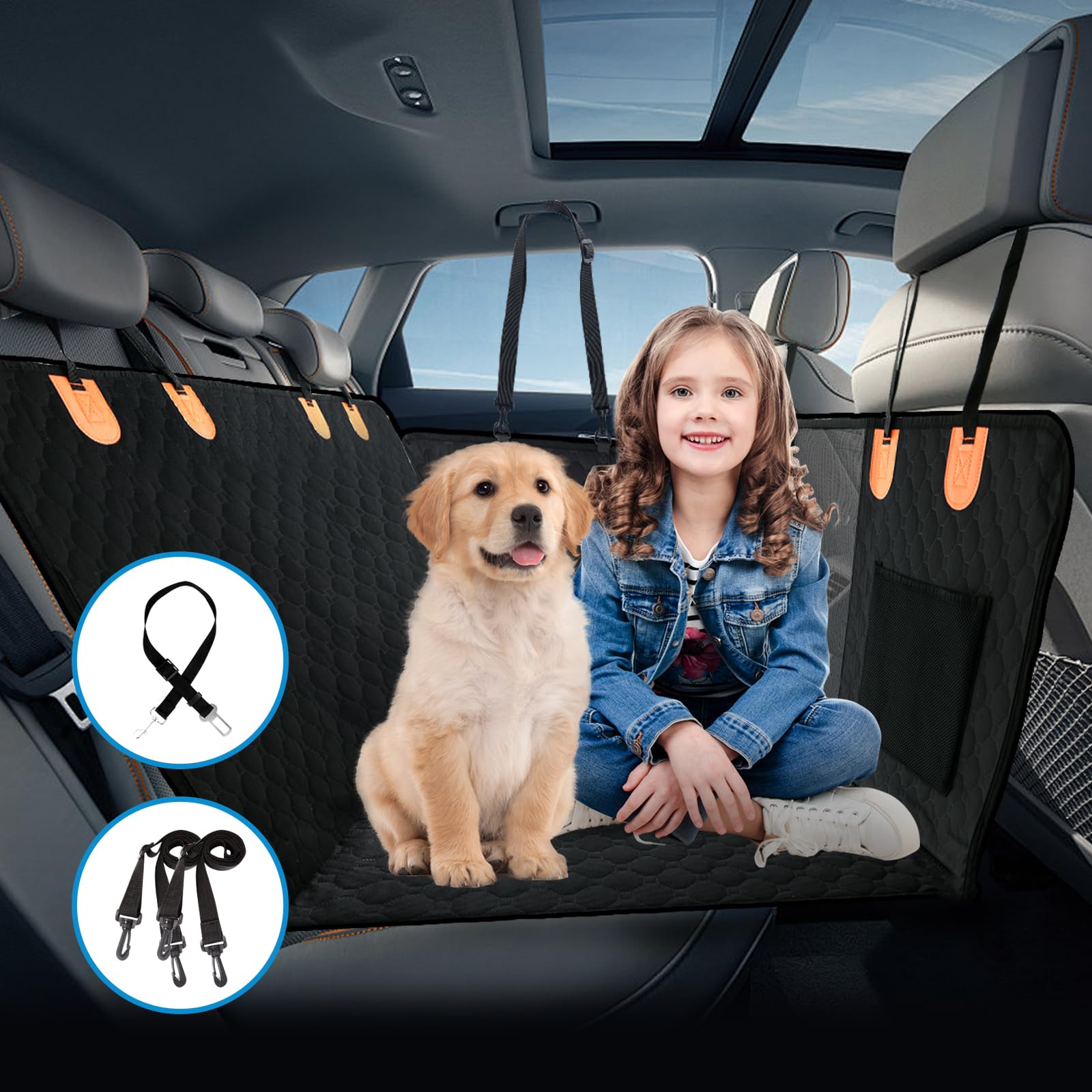 EnthuLove Hard Bottom Dog Car Back Seat Extender - 280lb Weight Capacity, Non-Slip Pet Car Seat Cover, Convertible Camping Air Mattress & Travel Bed for Cars, SUVs & Trucks (Large) | Perfect for Road Trips, Camping & Outdoor Adventures