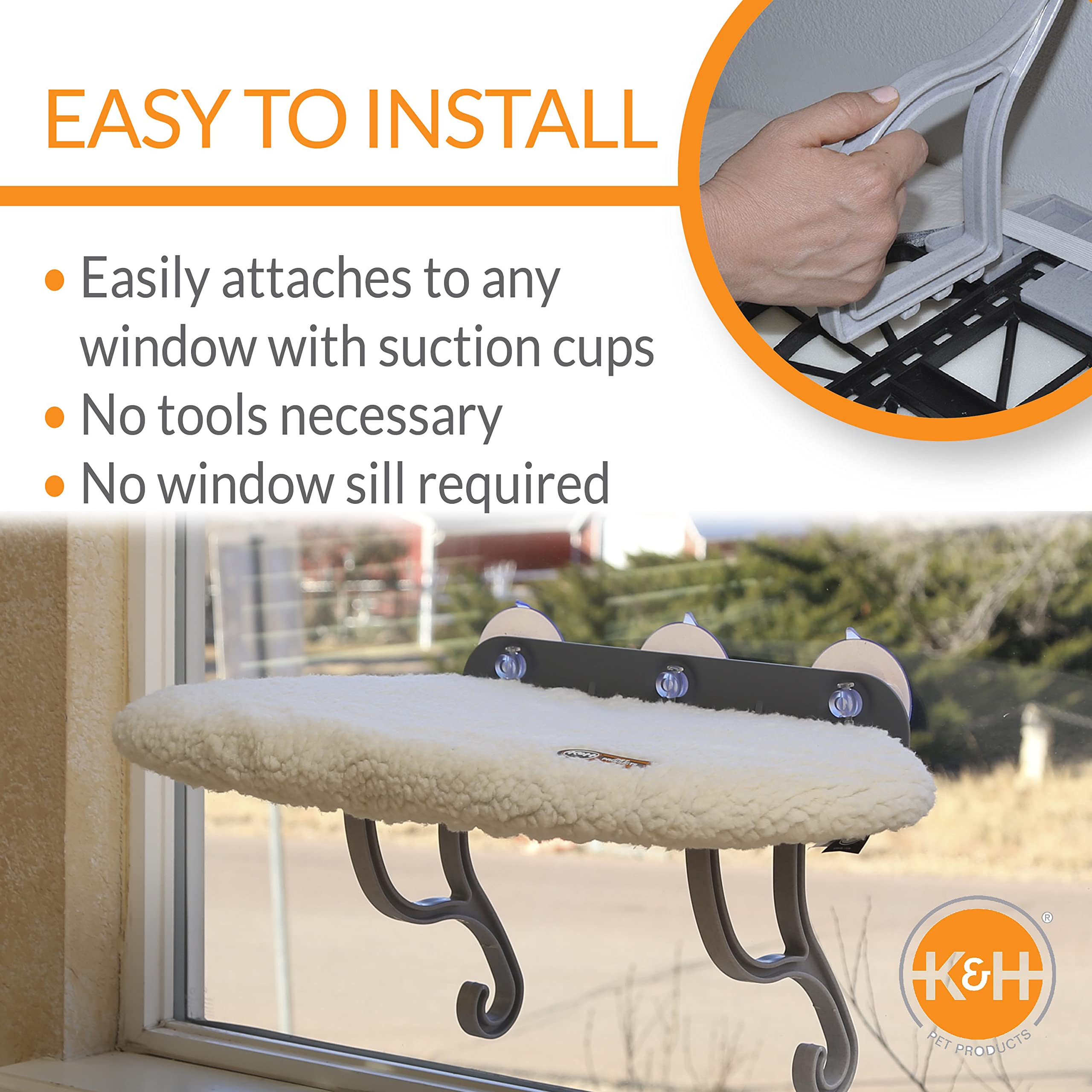 K&H Cat Window Perch Bed - Large Orthopedic Hammock for Indoor Cats, 60 lbs Capacity - Perfect for Sunny Windowsills & Relaxation