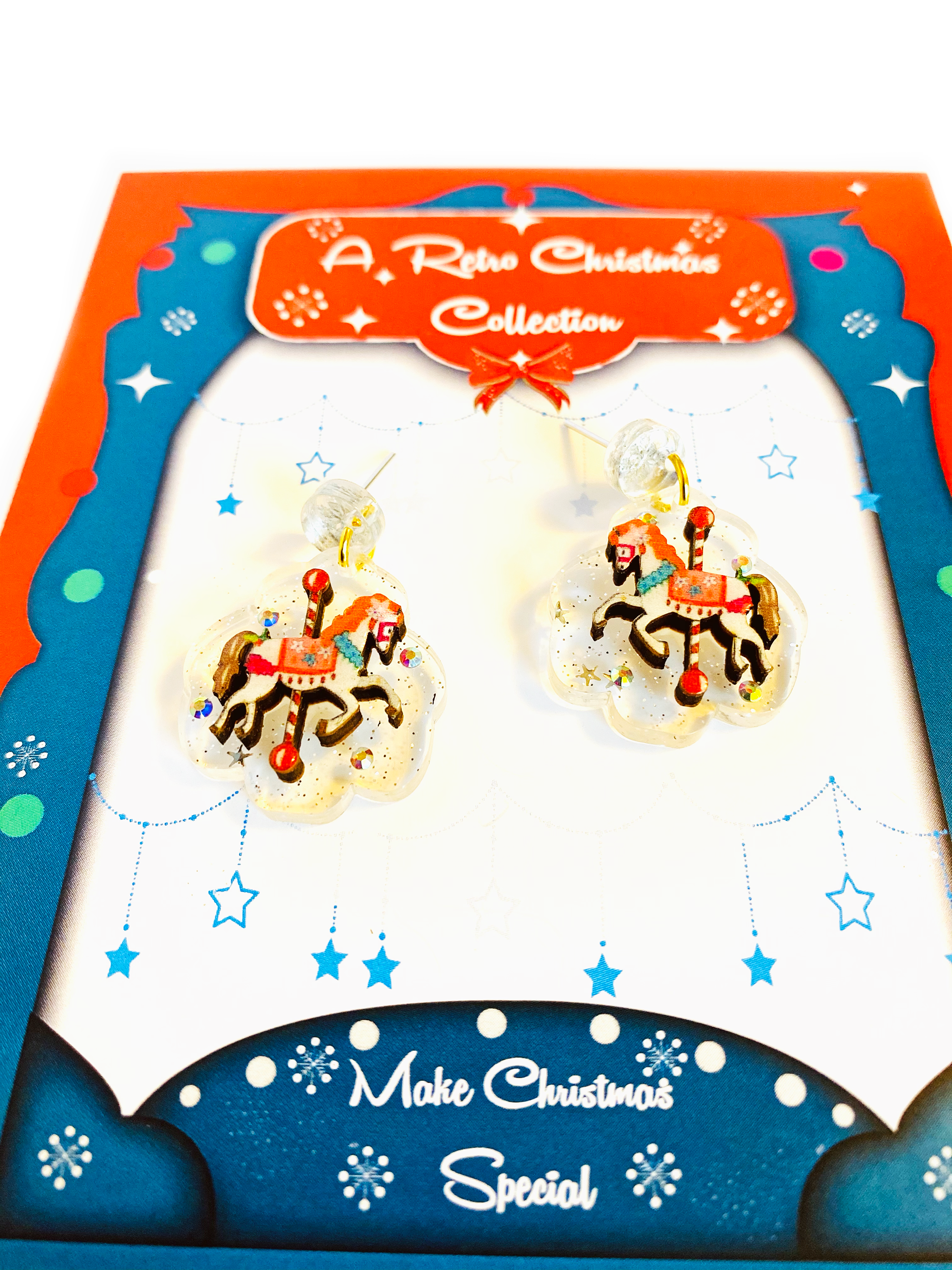 Christmas Carousel Earrings by Rosie Rose Parker - Festive Holiday Jewelry for Women, Unique Christmas Gift for Her - Perfect for Parties, Gift Exchanges & Seasonal Celebrations