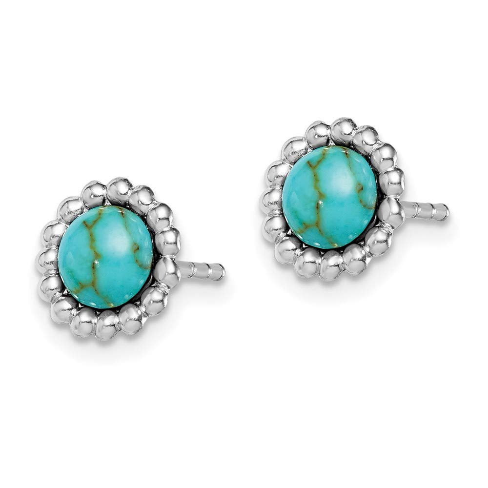 925 Sterling Silver Created Turquoise Stud Earrings for Women - Dainty Handmade Jewelry Gift for Birthday, Anniversary & Everyday Wear