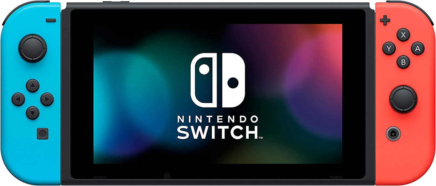 Refurbished Nintendo Switch Console with Neon Blue & Red Joy-Con Controllers - Portable Gaming for Travel, Parties & Family Fun