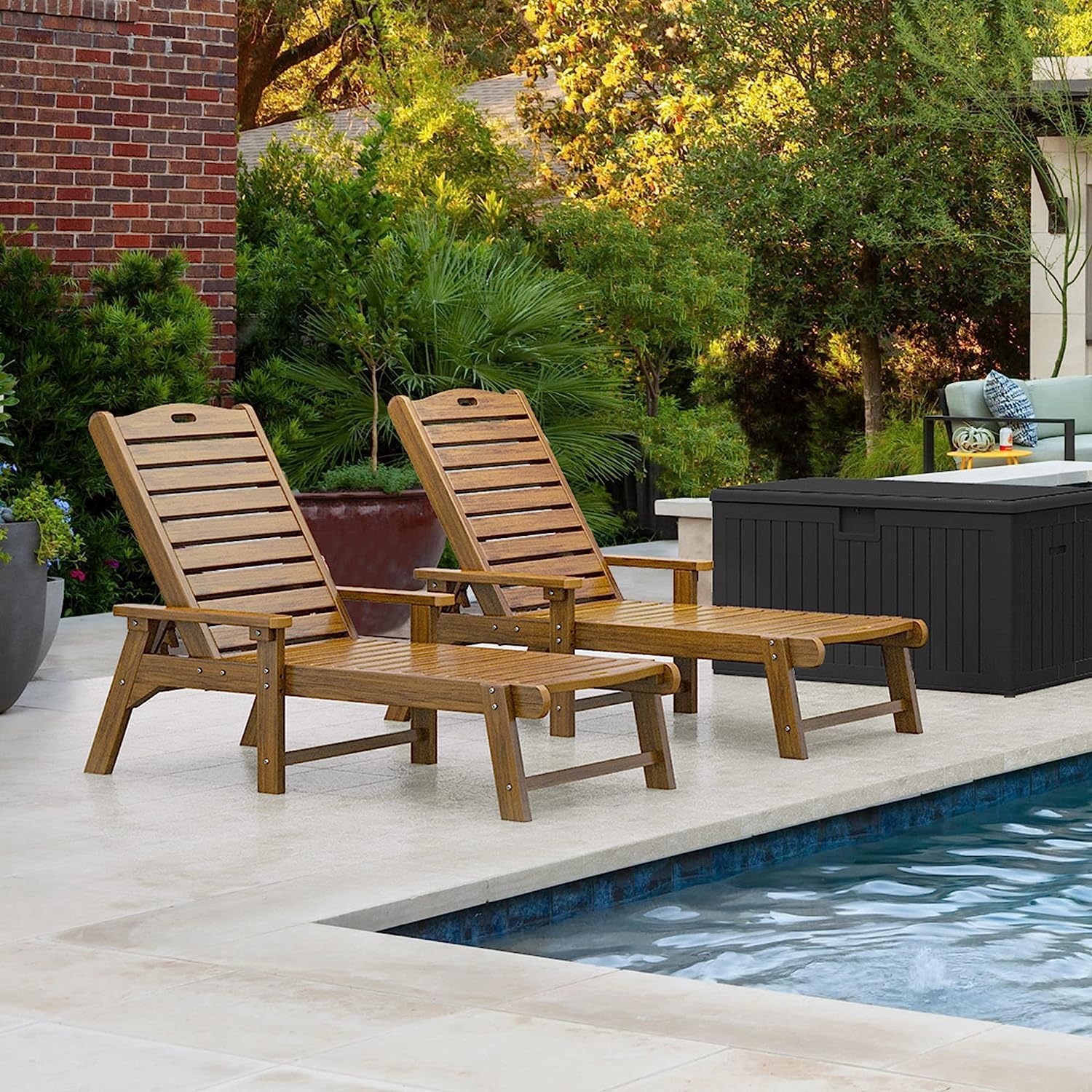 YITAHOME 2-Pack Outdoor Chaise Lounge Chairs with Adjustable Backrest - Heavy Duty Resin Patio Loungers with Wide Armrests (350lbs Capacity) - Waterproof Teak Design for Poolside, Beach, Backyard & Garden Relaxation