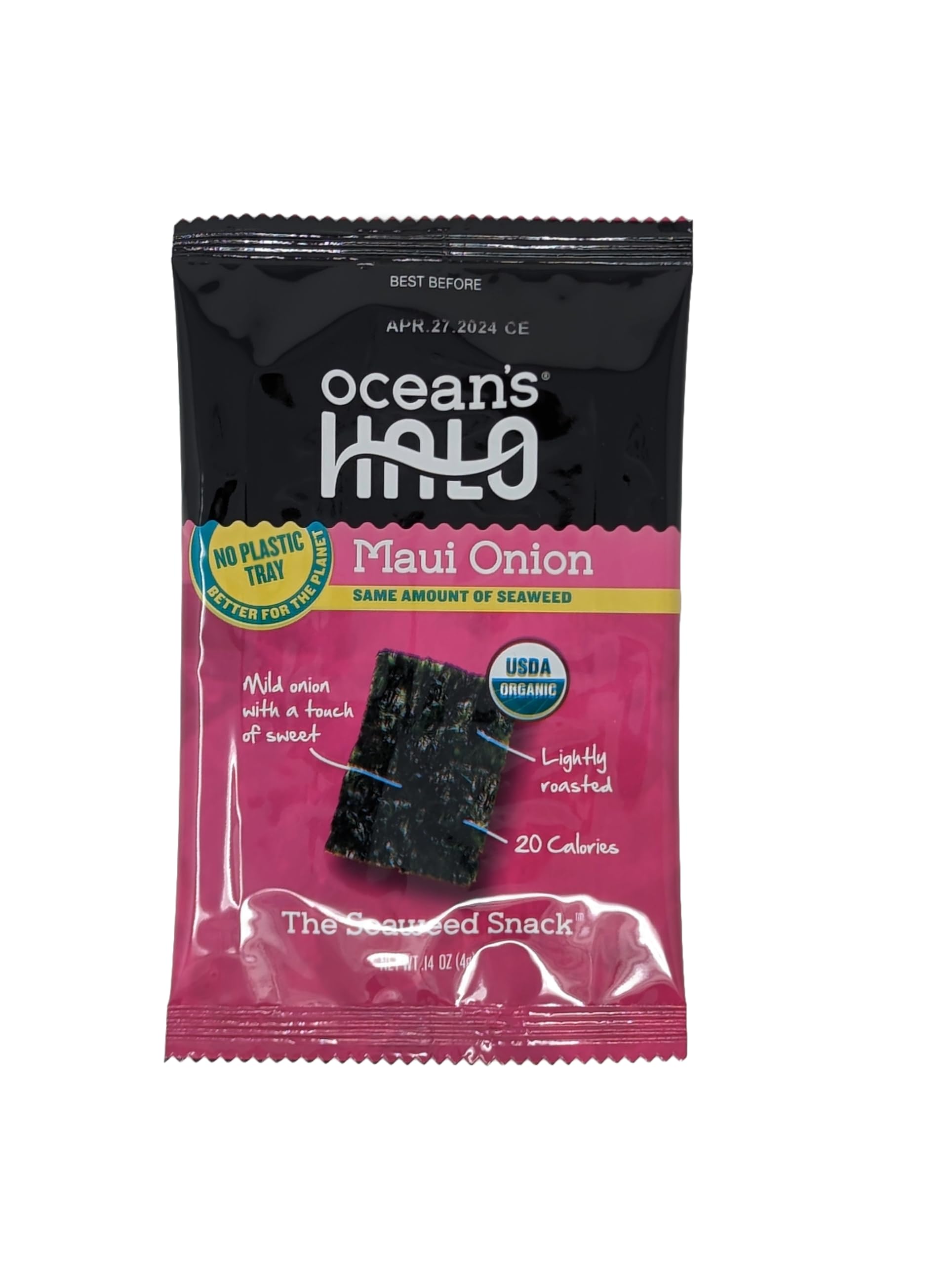 Organic Maui Onion Seaweed Snacks - 24 Pack (4g Each, 96g Total) - Gluten-Free, Vegan, Non-GMO - Perfect for Healthy Snacking, Lunch Boxes & On-the-Go by Ocean's Halo