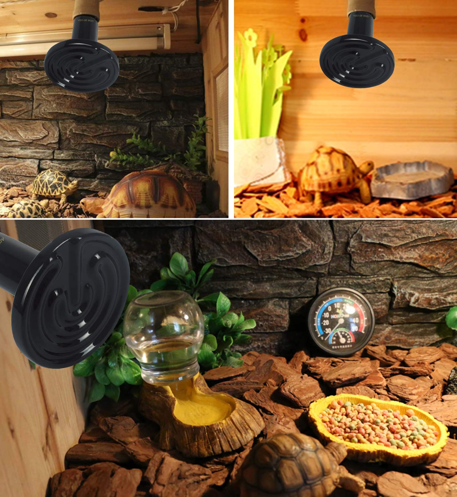 OMAYKEY 2-Pack 150W Ceramic Heat Lamp with Digital Thermometer - Infrared Heat Emitter Bulbs for Reptiles, Amphibians, Chickens, Lizards, Turtles & Snakes - No Light, No Harm - Perfect for Terrariums, Brooder Coops & Aquariums