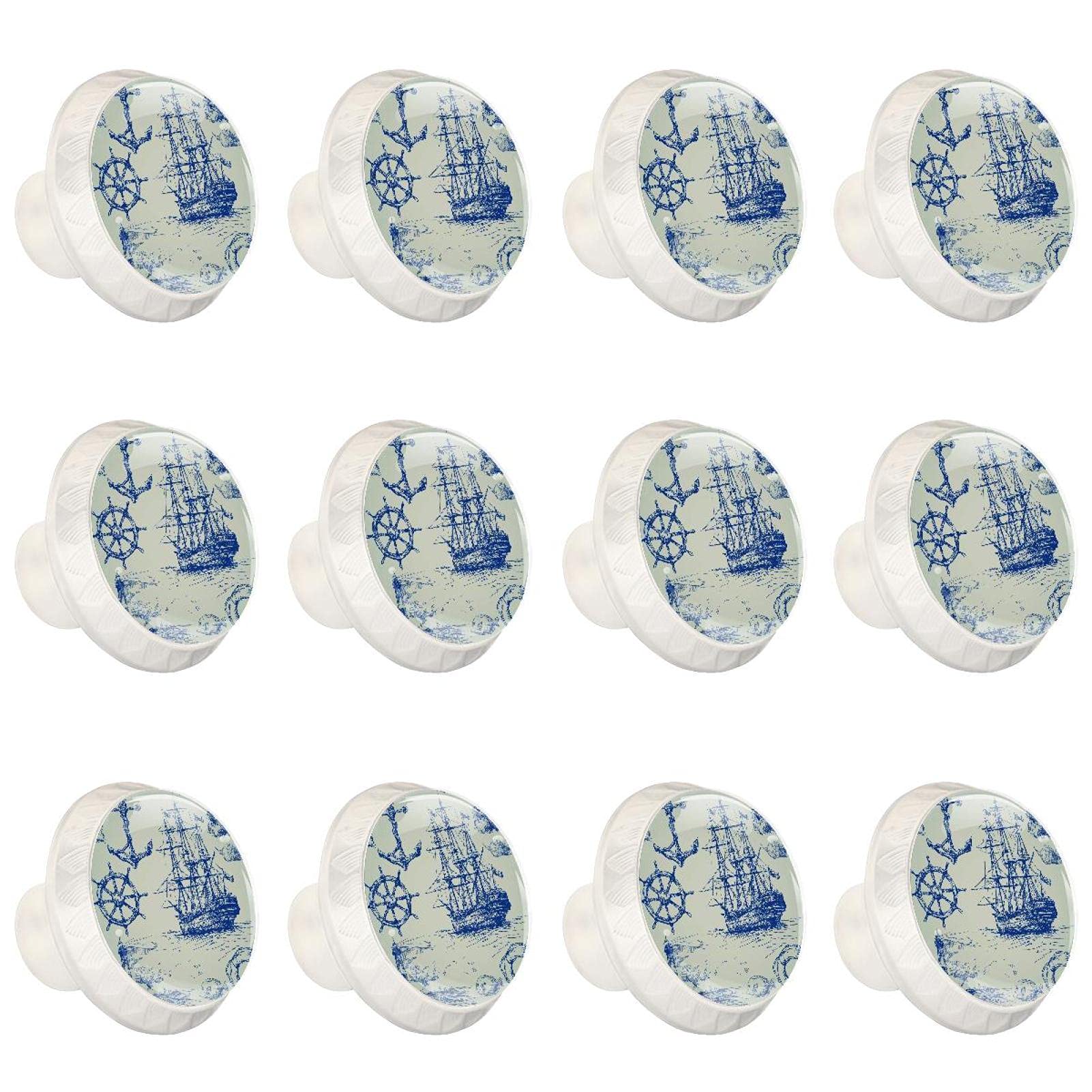 12 Pcs 35MM Crystal Glass Drawer Pulls - Anchor Lighthouse Design for Home & Office Cabinets