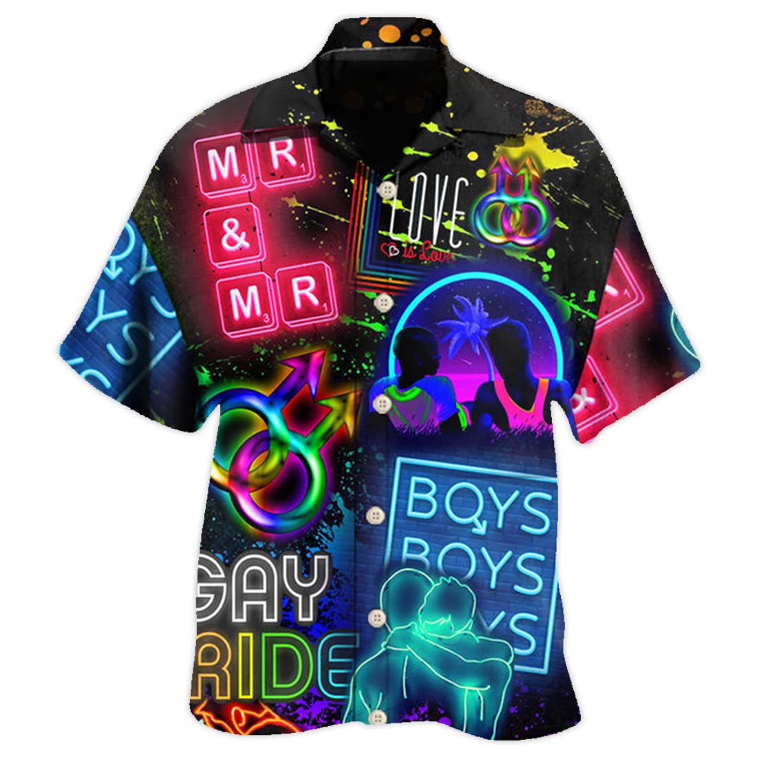 LGBTQ+ Pride Hawaiian Shirt for Men & Women - All Gender Aloha Button Down Short Sleeve Shirt with Tropical Floral Print - Perfect for Pride Parades, Beach Vacations and Summer Parties