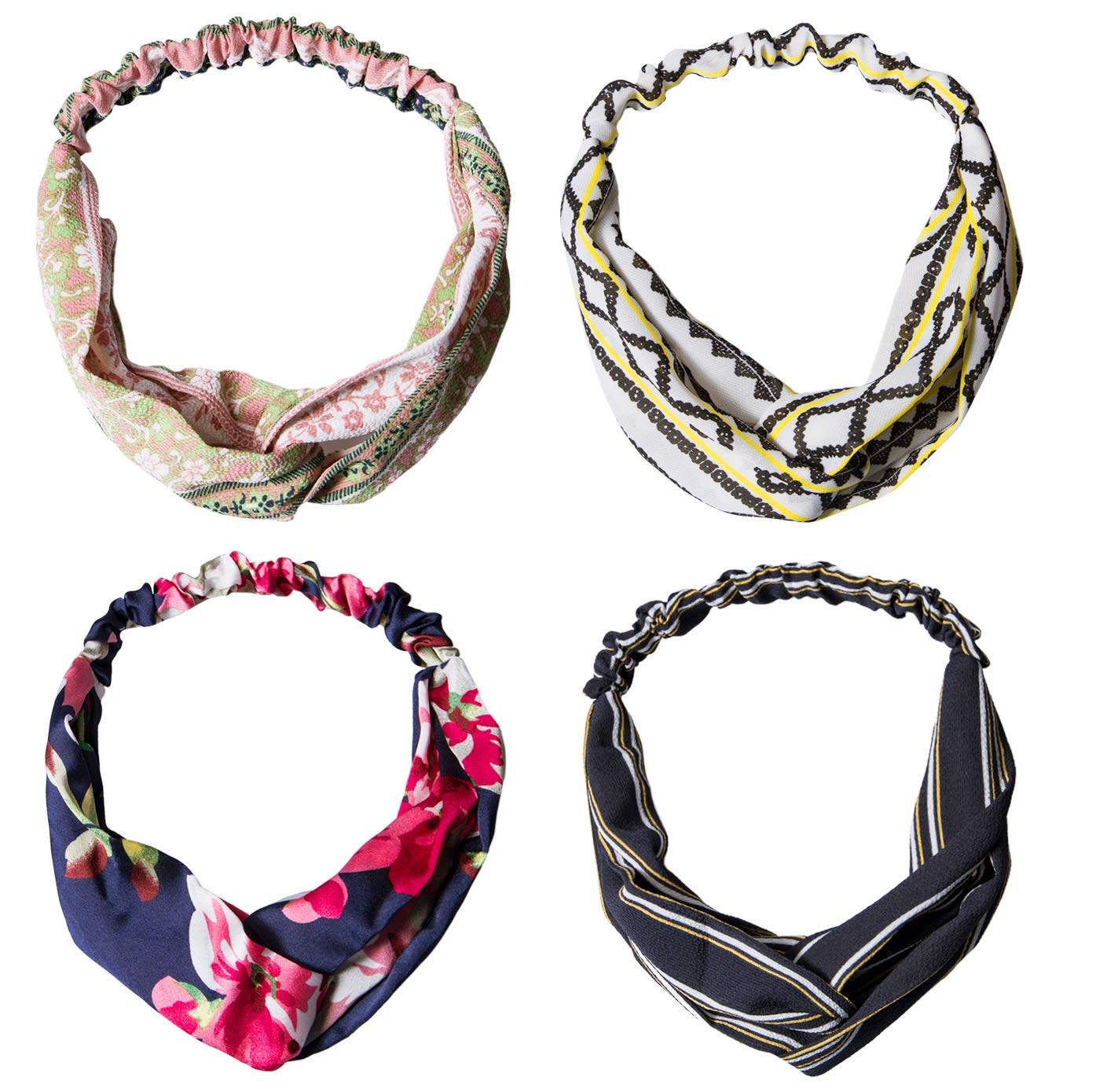 10 Pack Boho Headbands for Women - Criss Cross Elastic Head Wraps Floral Hair Bands - Stylish Hair Accessories for Yoga, Running, Workouts & Everyday Fashion