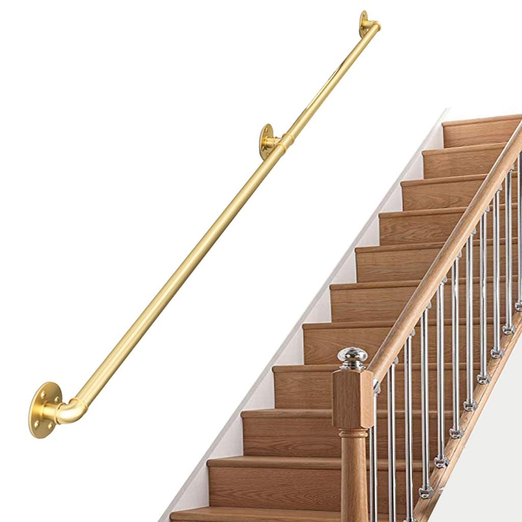Modern Stair Handrail Brackets Kit - Gold Wall Mounted Metal Wrought Iron Railing Guardrail for Indoor/Outdoor Staircases (1FT-10FT, 60cm) - Perfect for Home, Office, and Commercial Stair Safety