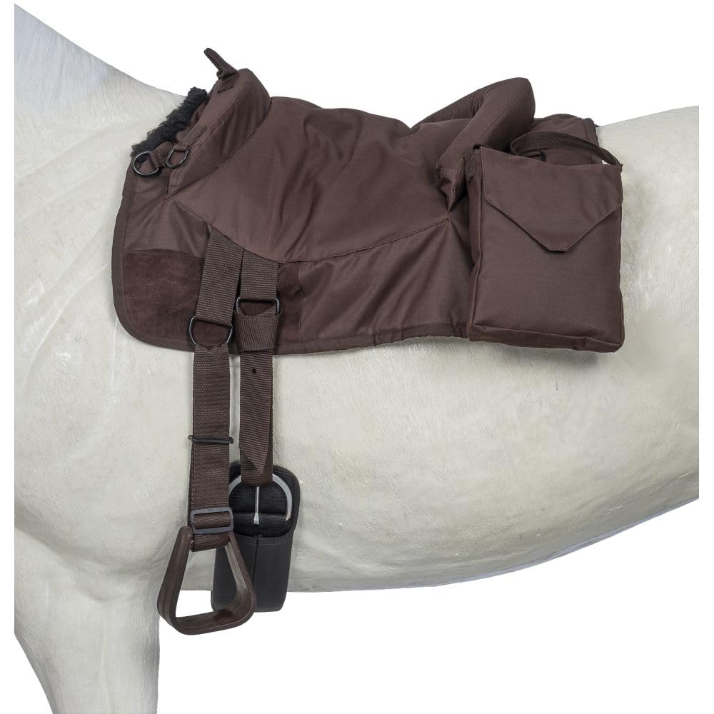Durable Polypropylene Bareback Pad with Accessory Bags for Horse Riding - Lightweight & Comfortable Equestrian Training Gear for Trail Rides & Western Riding (Brown)