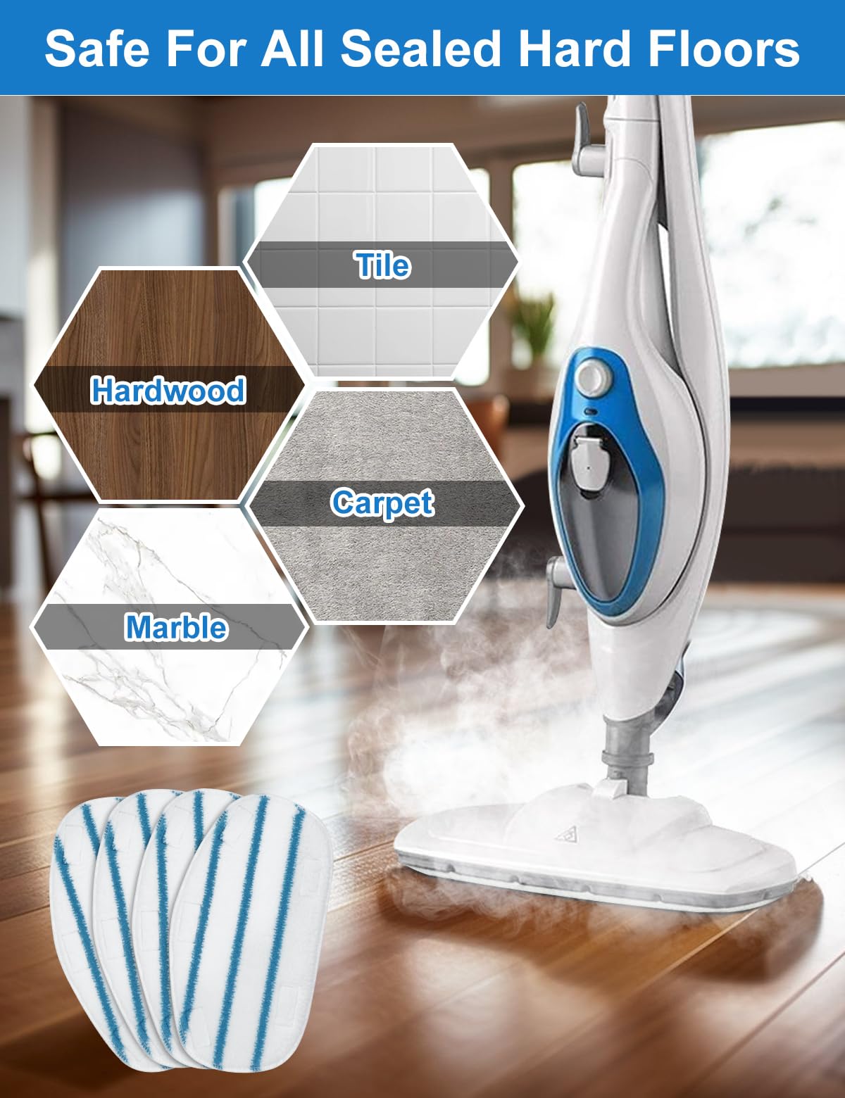 PurSteam ThermaPro 10-in-1 & 211 Steam Mop Replacement Pads - Washable & Reusable Microfiber Cleaning Pads for Steam Mop Cleaners - Perfect for Hardwood, Tile & Laminate Floor Cleaning