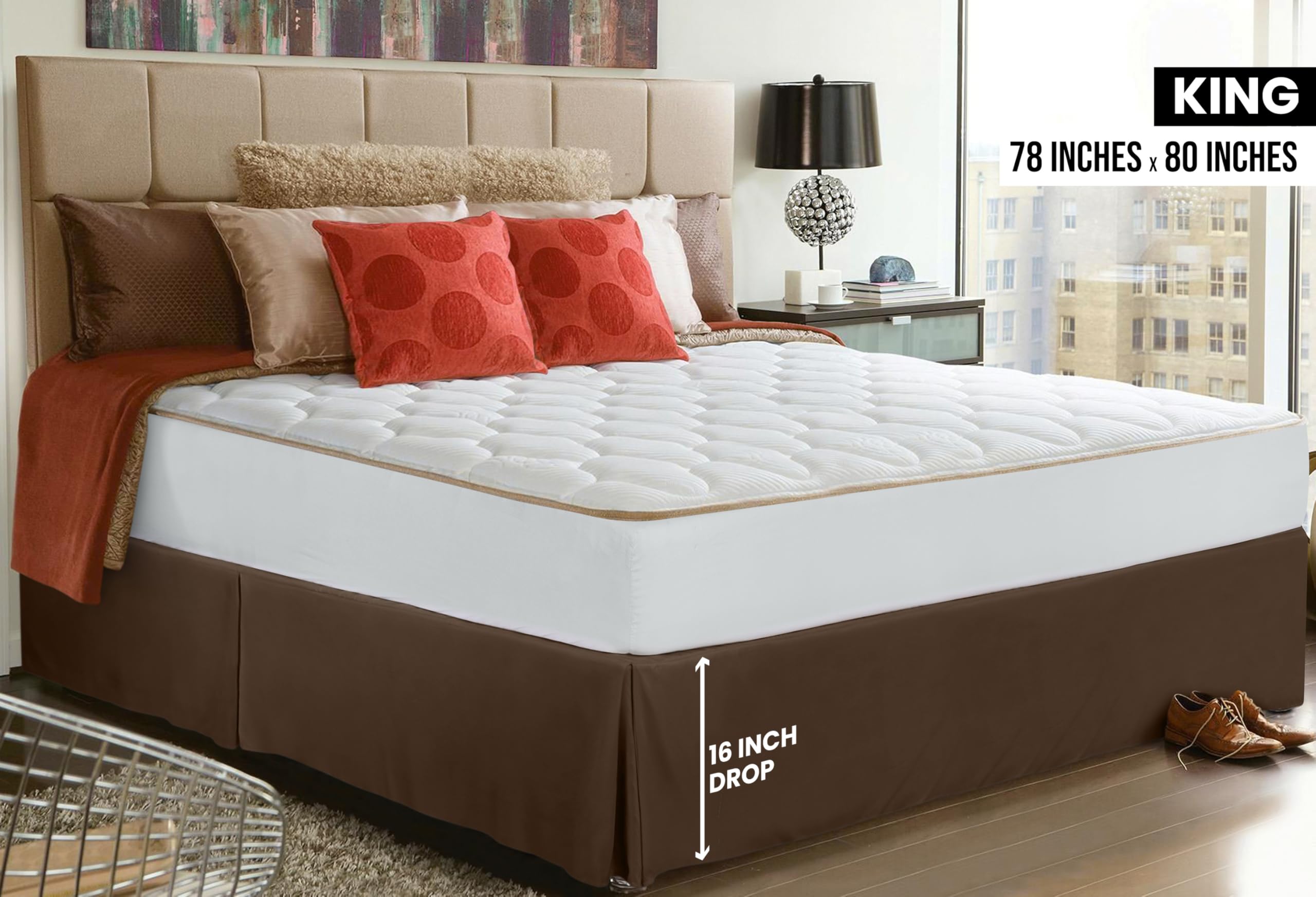 Utopia Bedding King Size Bed Skirt - Soft Quadruple Pleated Ruffle Design - 16 Inch Tailored Drop for Perfect Fit - Hotel Quality, Shrinkage & Fade Resistant (King, Brown) - Ideal for Master Bedrooms, Guest Rooms & Luxury Hotel Decor