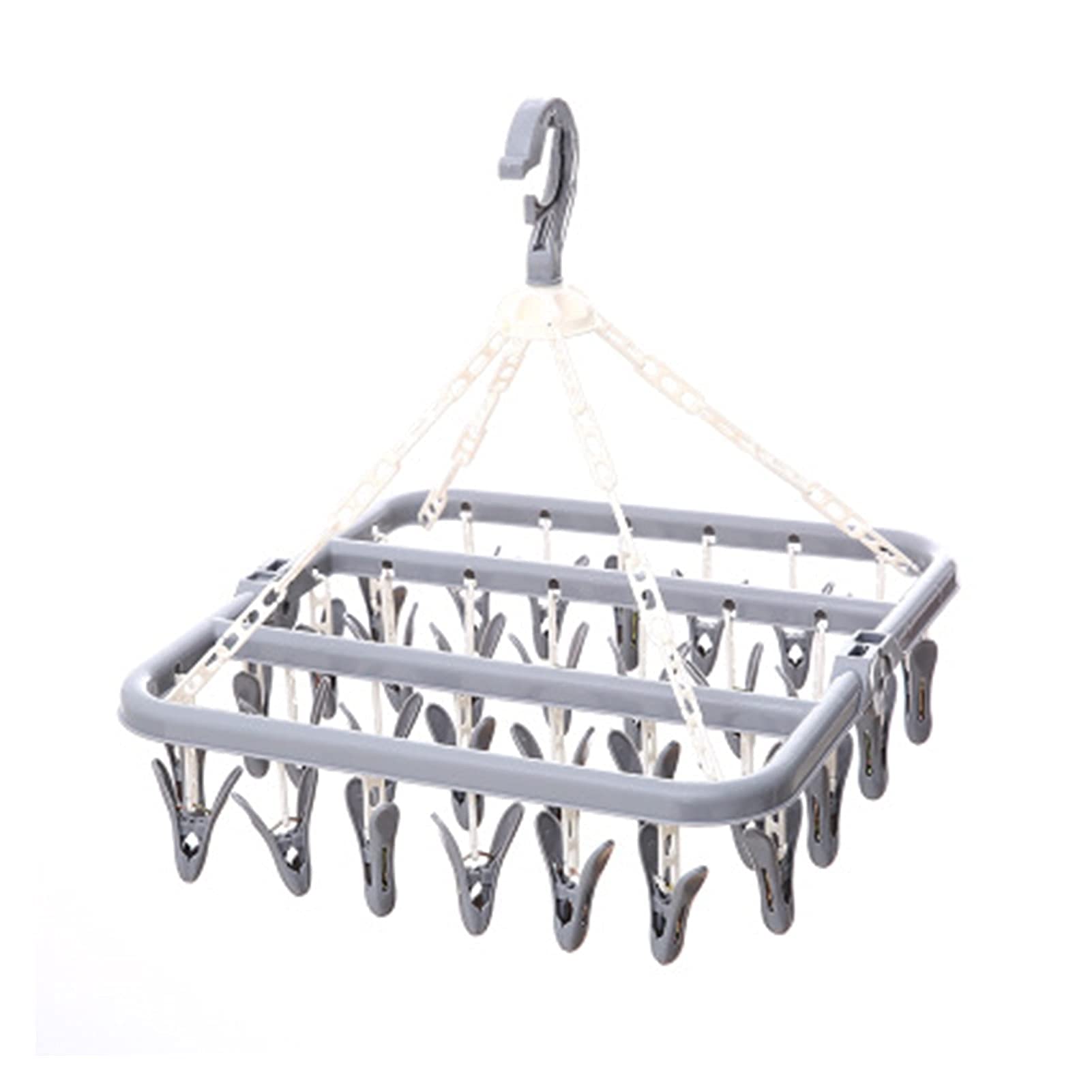 32-Peg Multifunctional Hanging Rack for Socks, Underwear & Clothes - Flexible Indoor/Outdoor Laundry Organizer for Home, Washing, Drying & Storage (Gray/Beige) - Perfect for Closet, Laundry Room & Travel Use