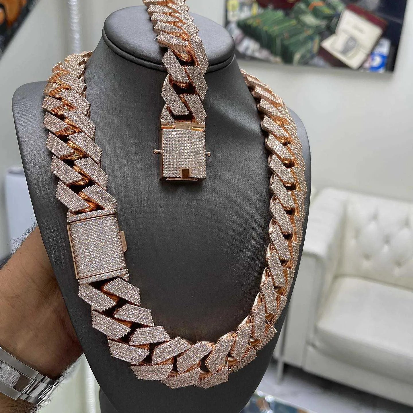 21K Gold Plated Moissanite Cuban Link Chain Necklace for Men & Women - Iced Out Hip Hop Jewelry for Parties, Gifts & Everyday Wear