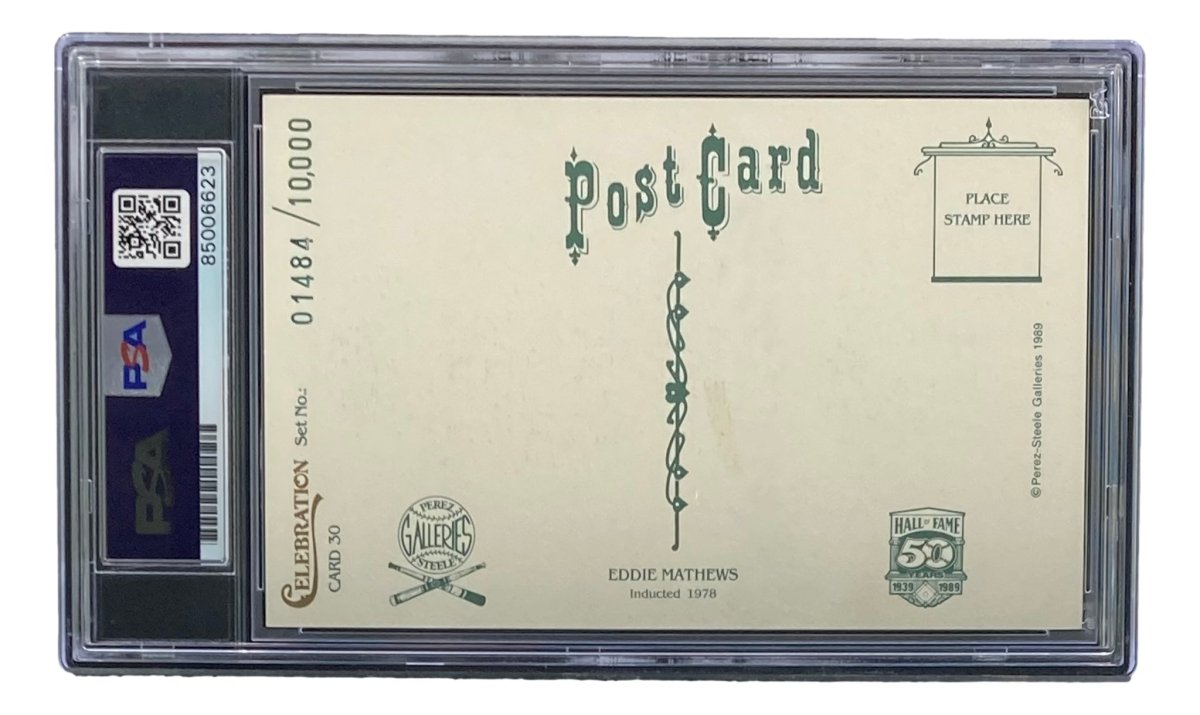 Eddie Mathews Braves Autographed 4x6 Perez Steele Postcard PSA/DNA Certified Gem MT 10 - Perfect for Baseball Memorabilia Collections and Sports Fan Gifts